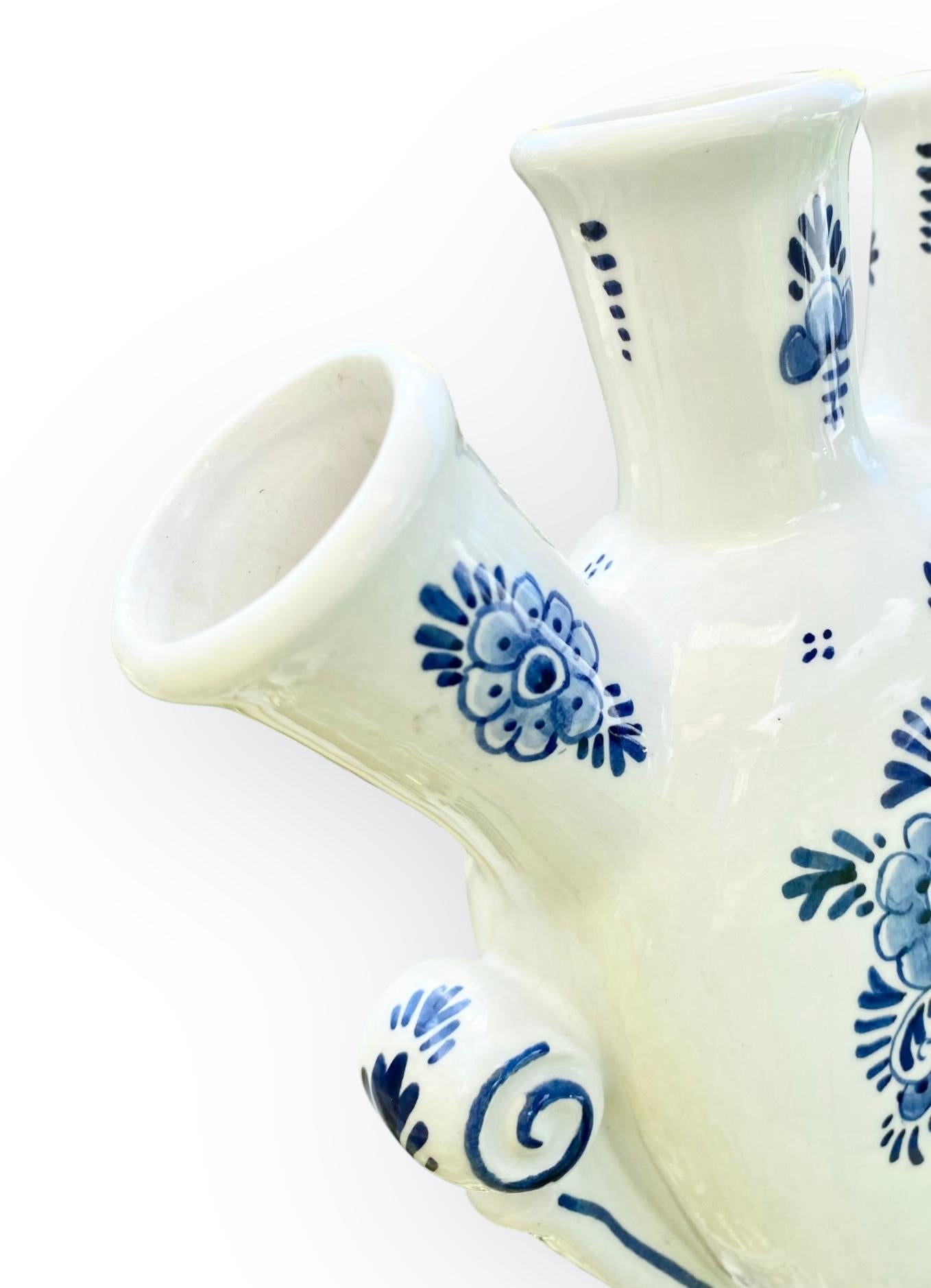 Hand-Painted Vintage Hand Painted Delft Five Spout Tulipiere Vase For Sale