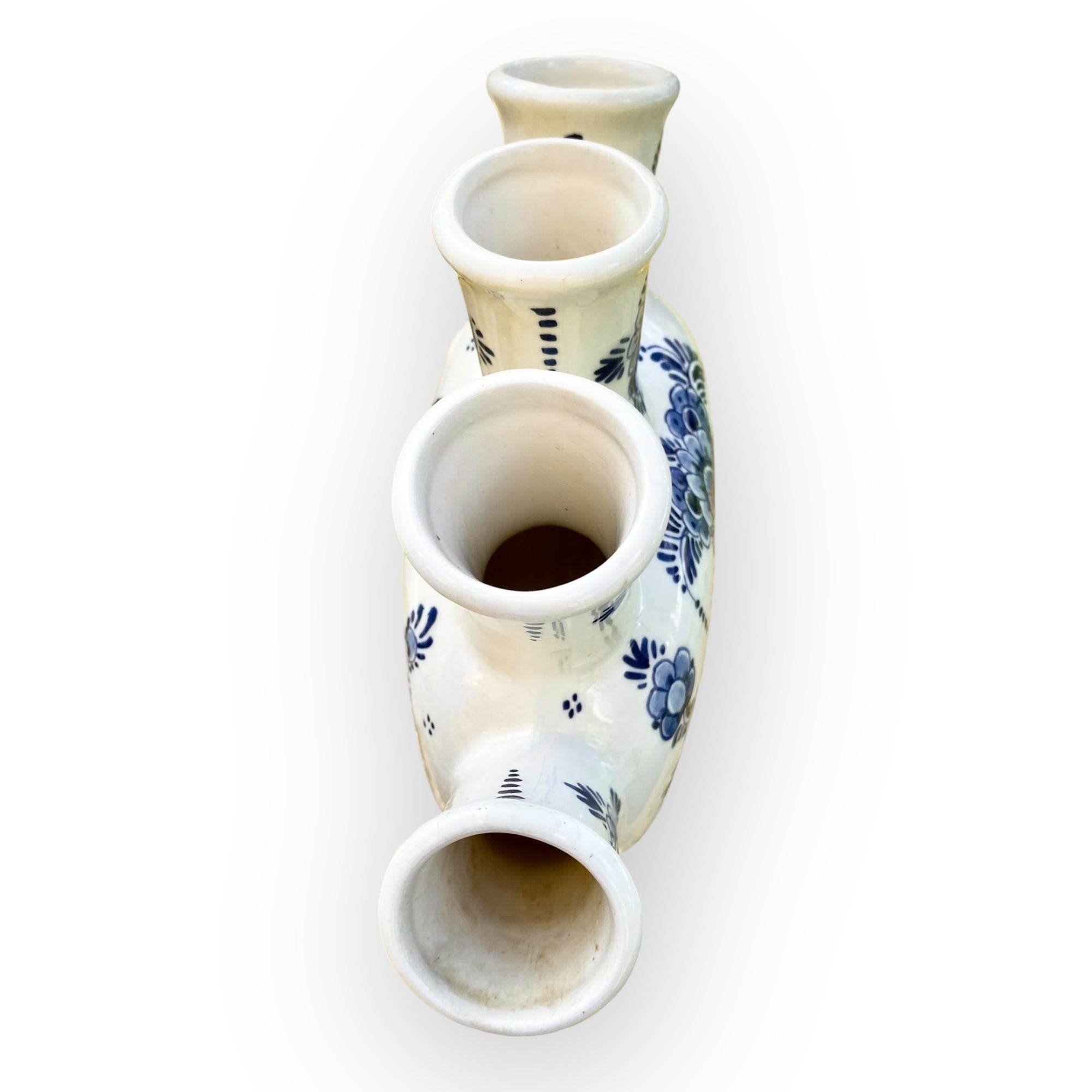 Vintage Hand Painted Delft Five Spout Tulipiere Vase In Good Condition For Sale In New Orleans, LA