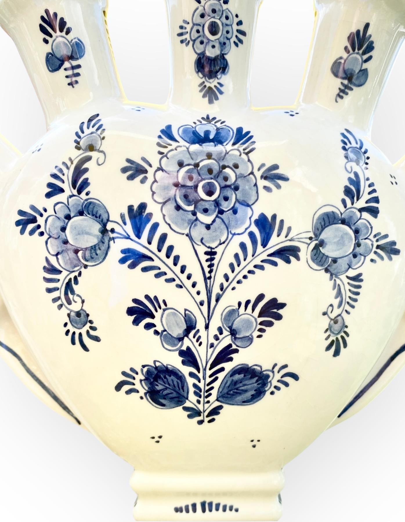Vintage Hand Painted Delft Five Spout Tulipiere Vase For Sale 1