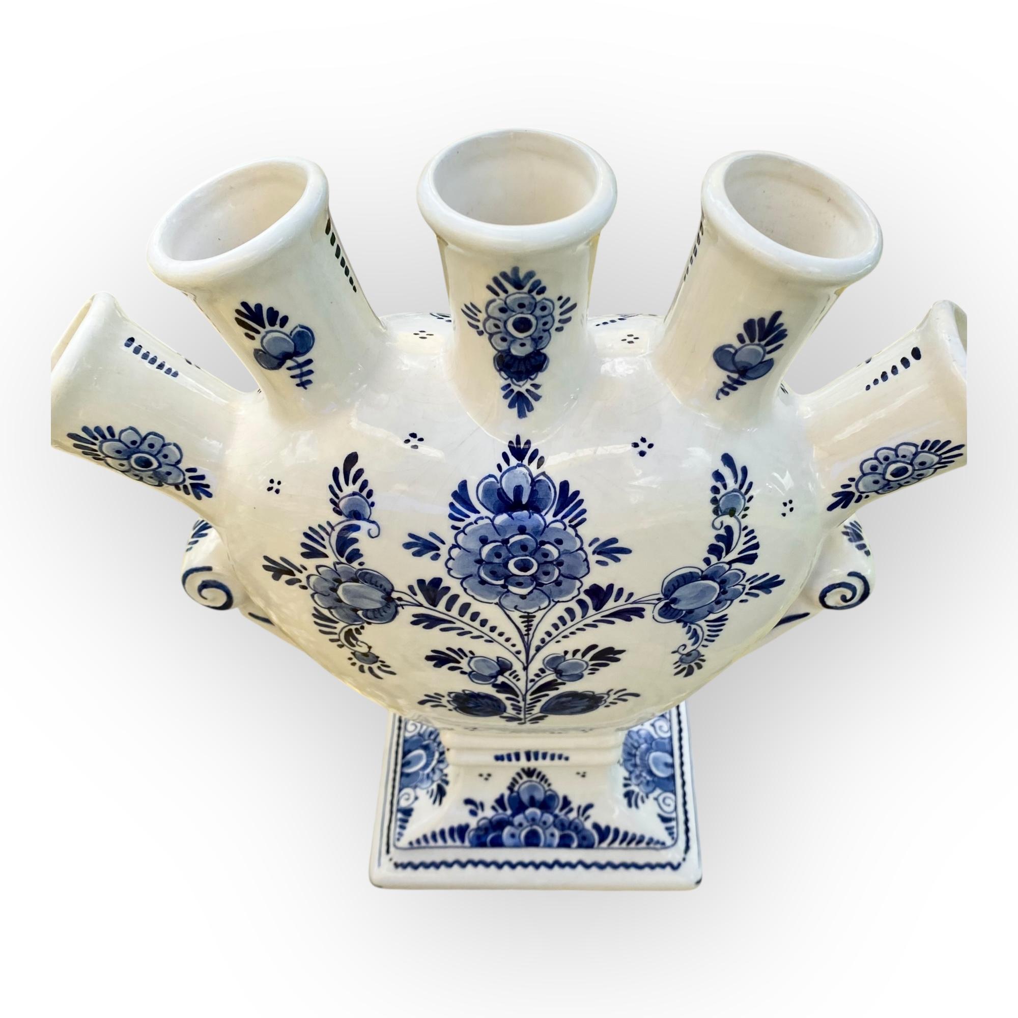 Vintage Hand Painted Delft Five Spout Tulipiere Vase For Sale 2