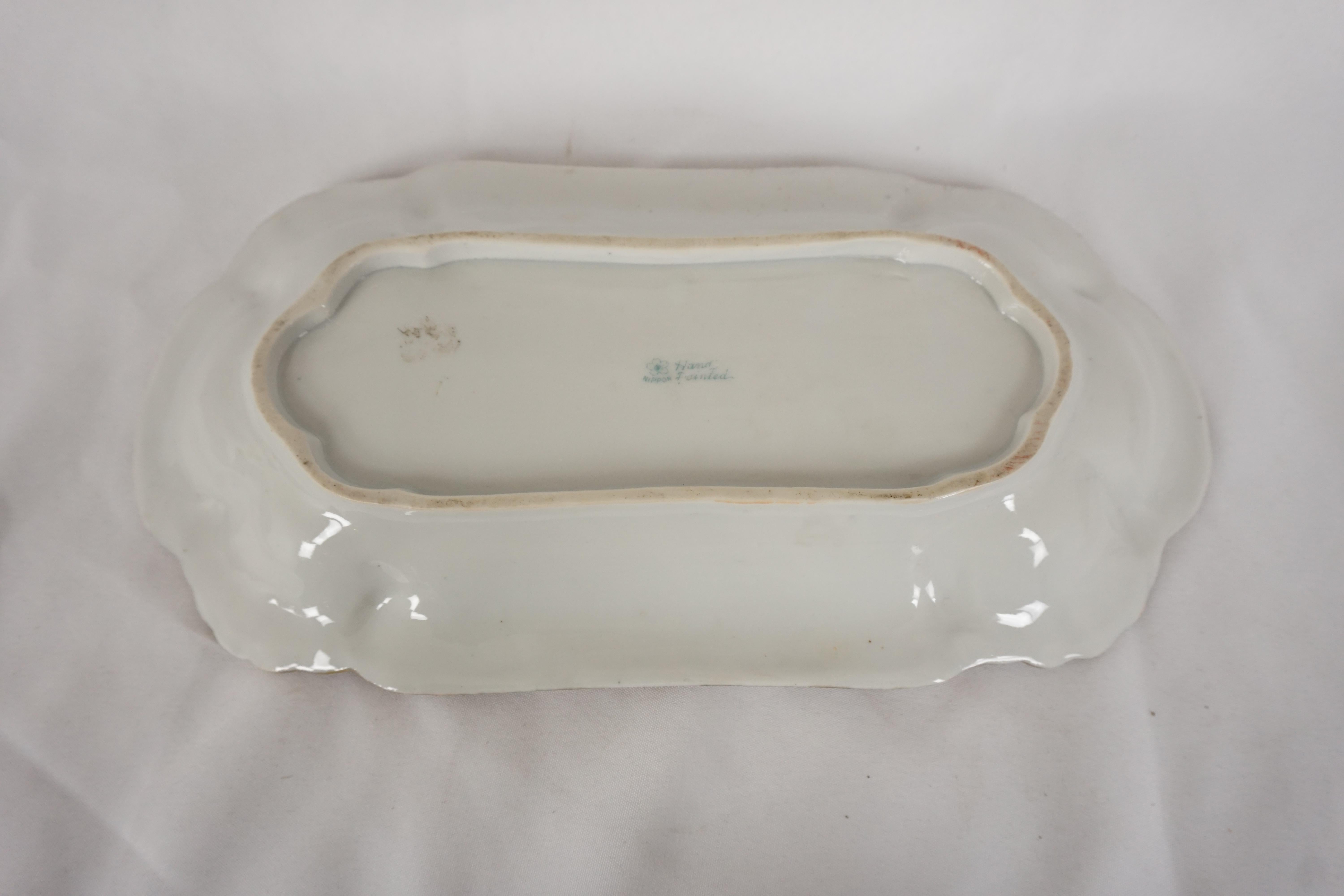 Early 20th Century Vintage Hand Painted Dish, Rectangular Dish With Gold Leaf, Japan 1910, B49