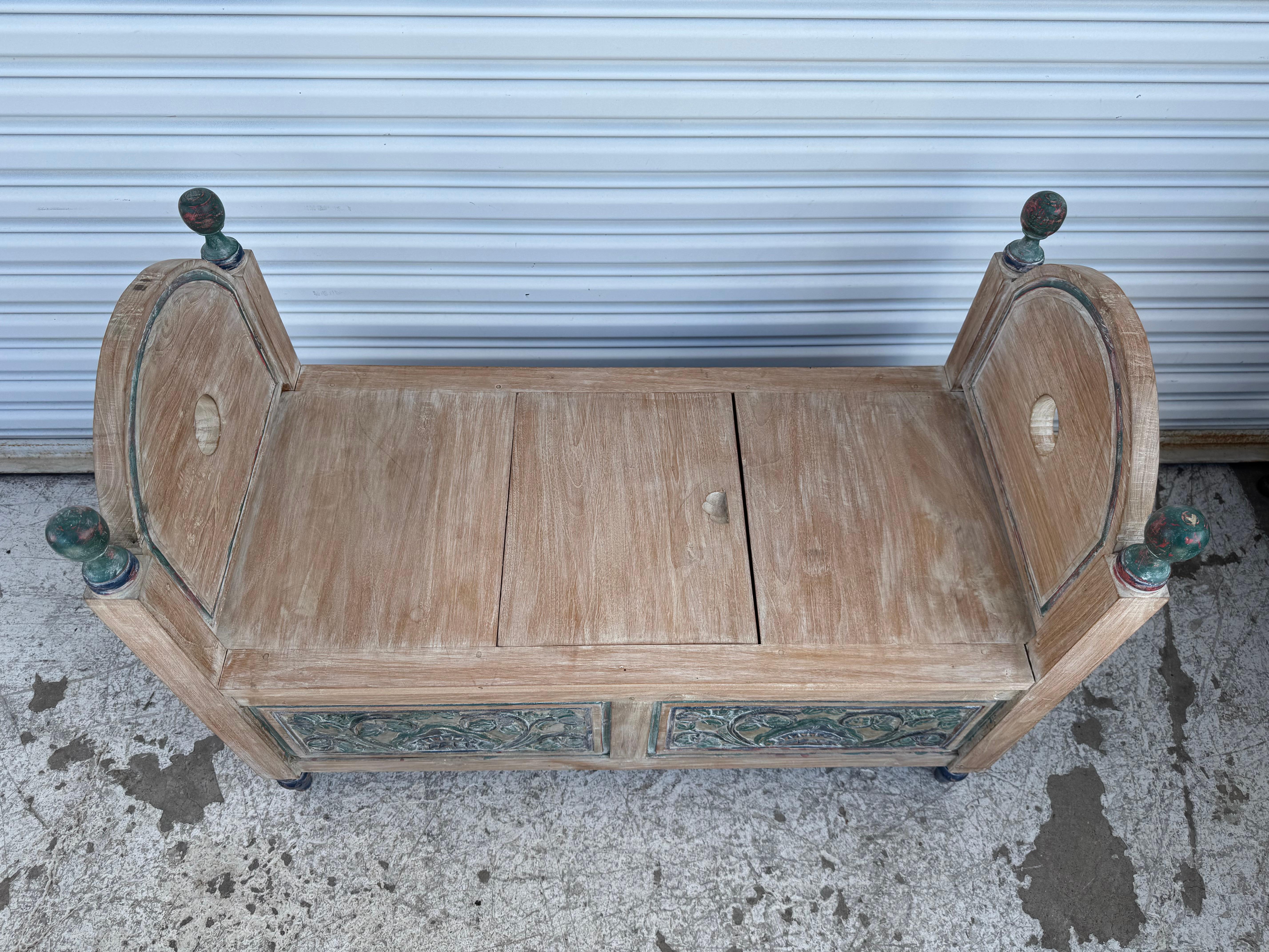Rustic Vintage Hand Painted Dowery Chest/Bench For Sale