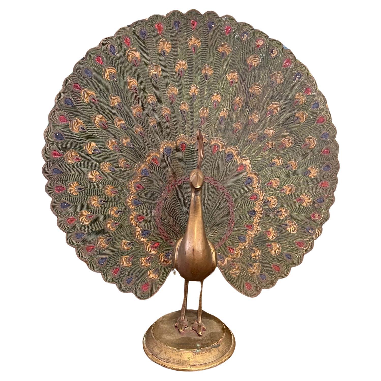 Vintage pintado a mano, Grabado posiblemente latón Pavo real Escultura Estatuilla.
