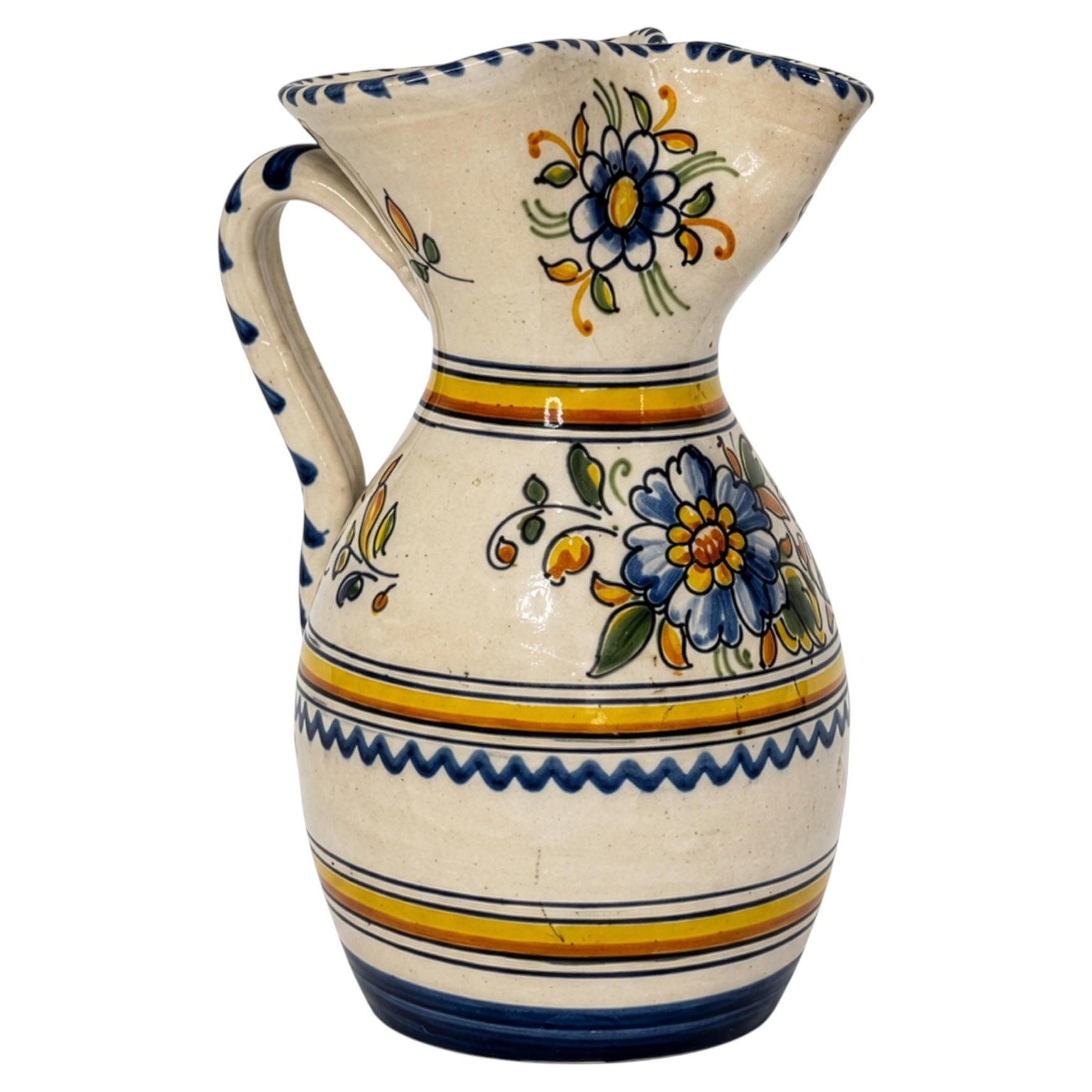Vintage Hand-Painted Faience Pitcher from Talavera, Spain, 1970s