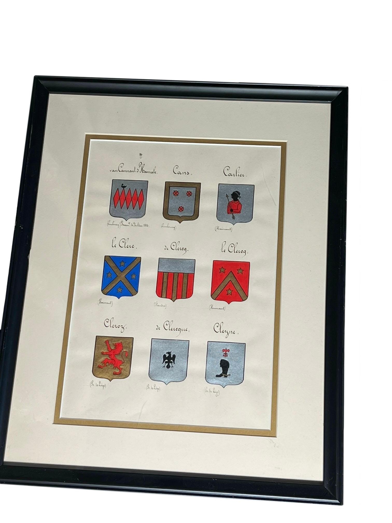 Vintage Hand Painted Family Crest In Black Frames - Set of Four For Sale 2