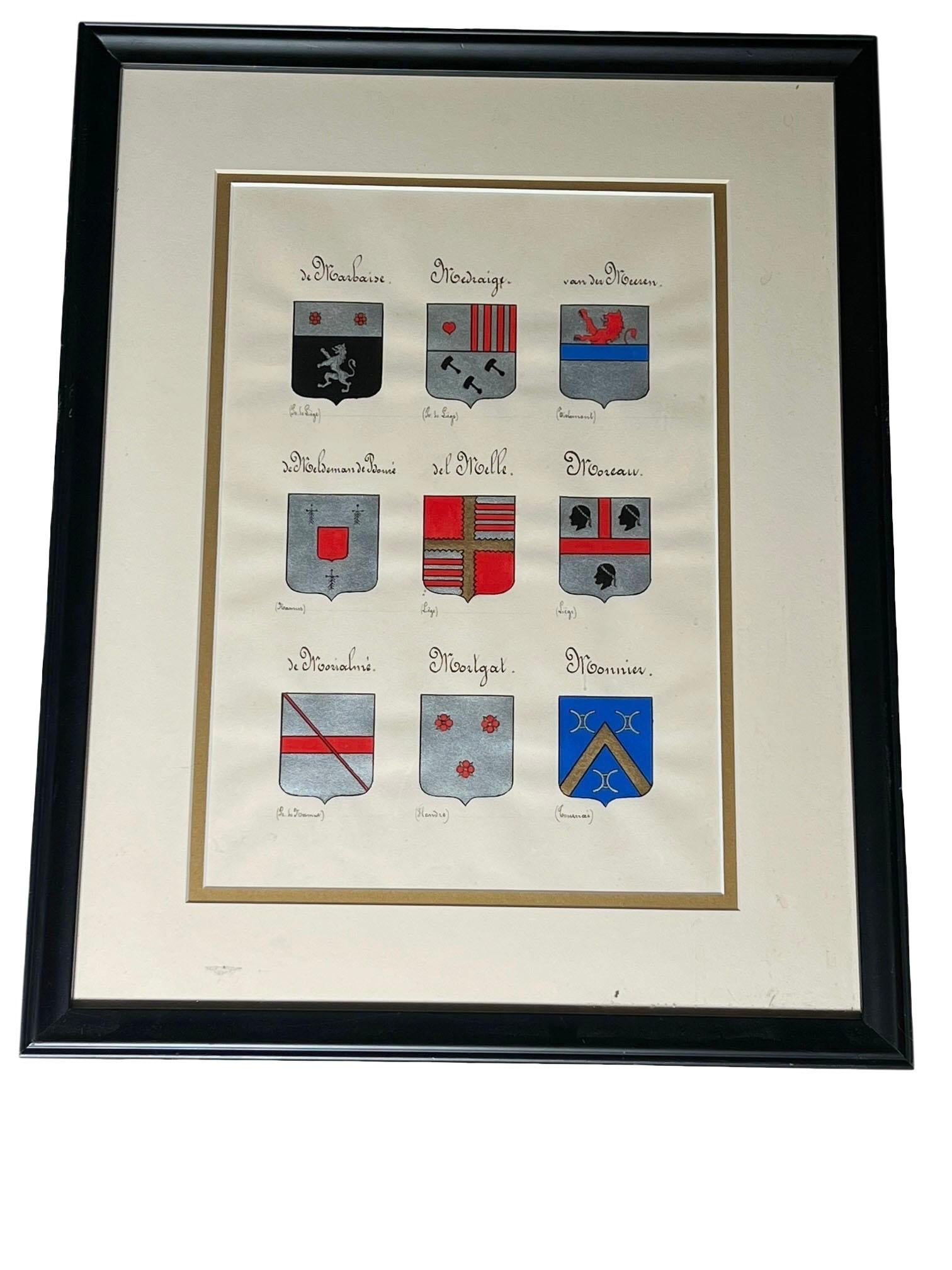Vintage Hand Painted Family Crest In Black Frames - Set of Four For Sale 3