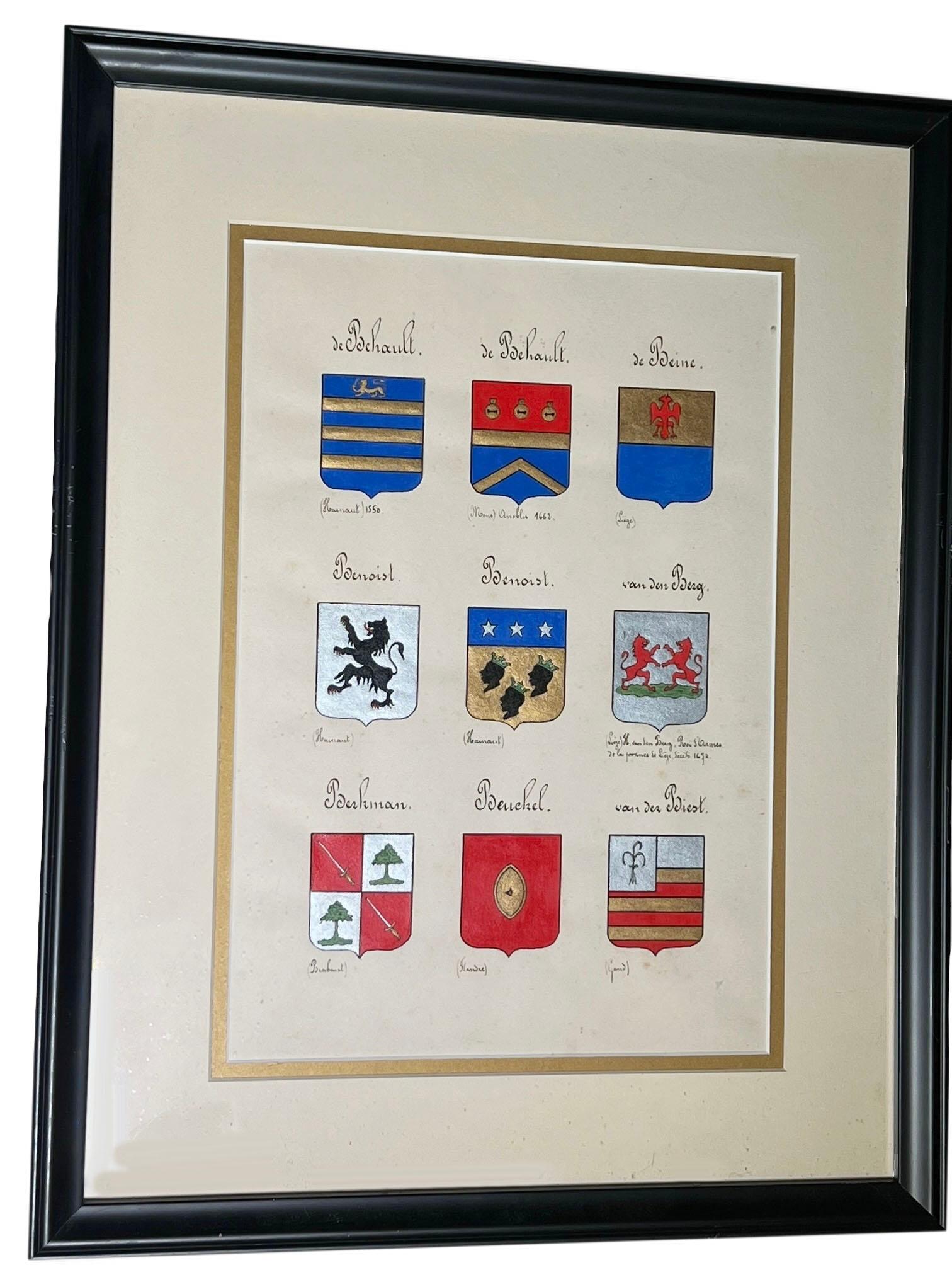 Vintage Hand Painted Family Crest In Black Frames - Set of Four For Sale 4