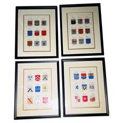 Vintage Hand Painted Family Crest In Black Frames - Set of Four