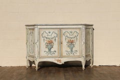 Vintage Hand-Painted Faux Marble Sideboard Buffet Cabinet  Italian Provincial