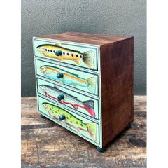 Vintage Hand Painted Fish Table Top Chest
