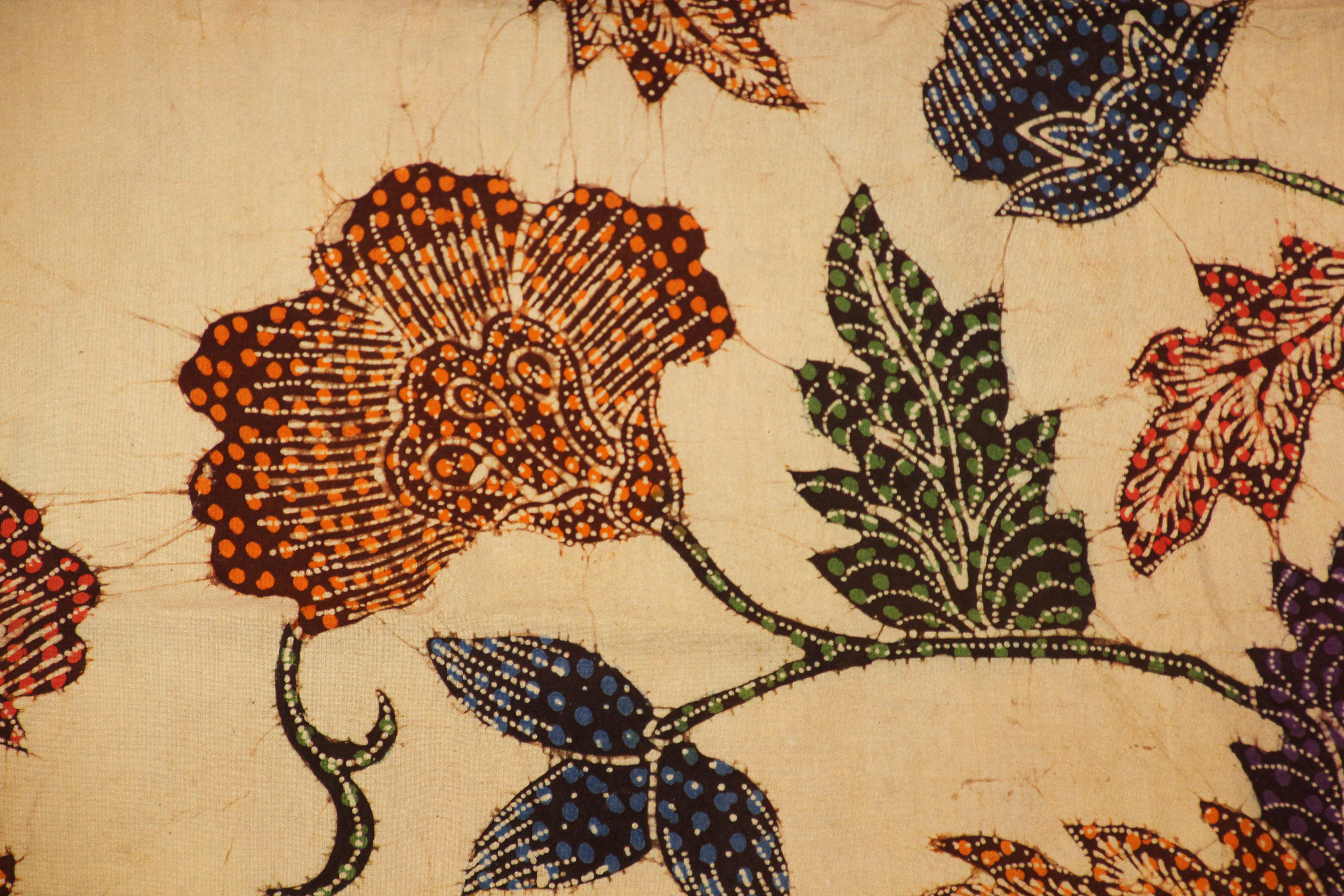 20th Century Vintage Hand Painted Floral Batik from Sidoarjo East Java For Sale