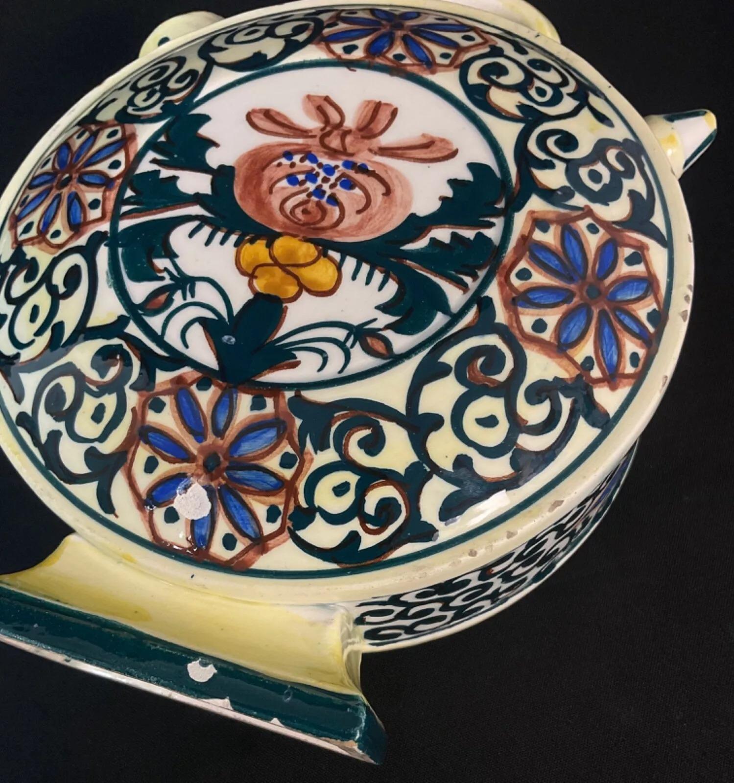 Vintage Hand-Painted Floral Keramik-Karaffe, Anfang des 20. Jahrhunderts - 2Y593 im Zustand „Gut“ im Angebot in Bordeaux, FR