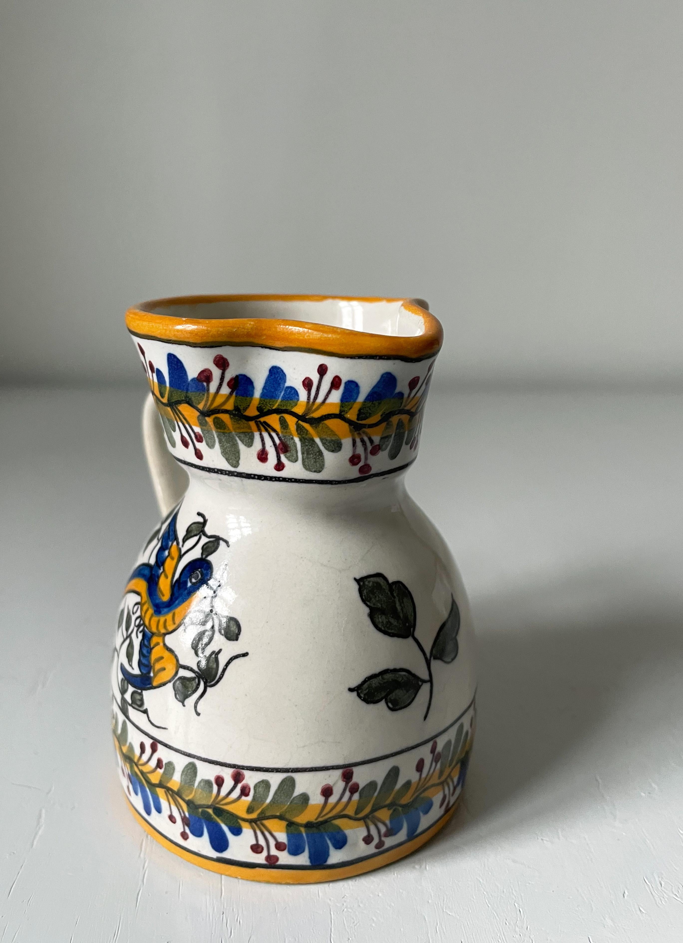 Mid-Century Modern Vintage 1960s Portuguese Floral Pitcher Vase For Sale