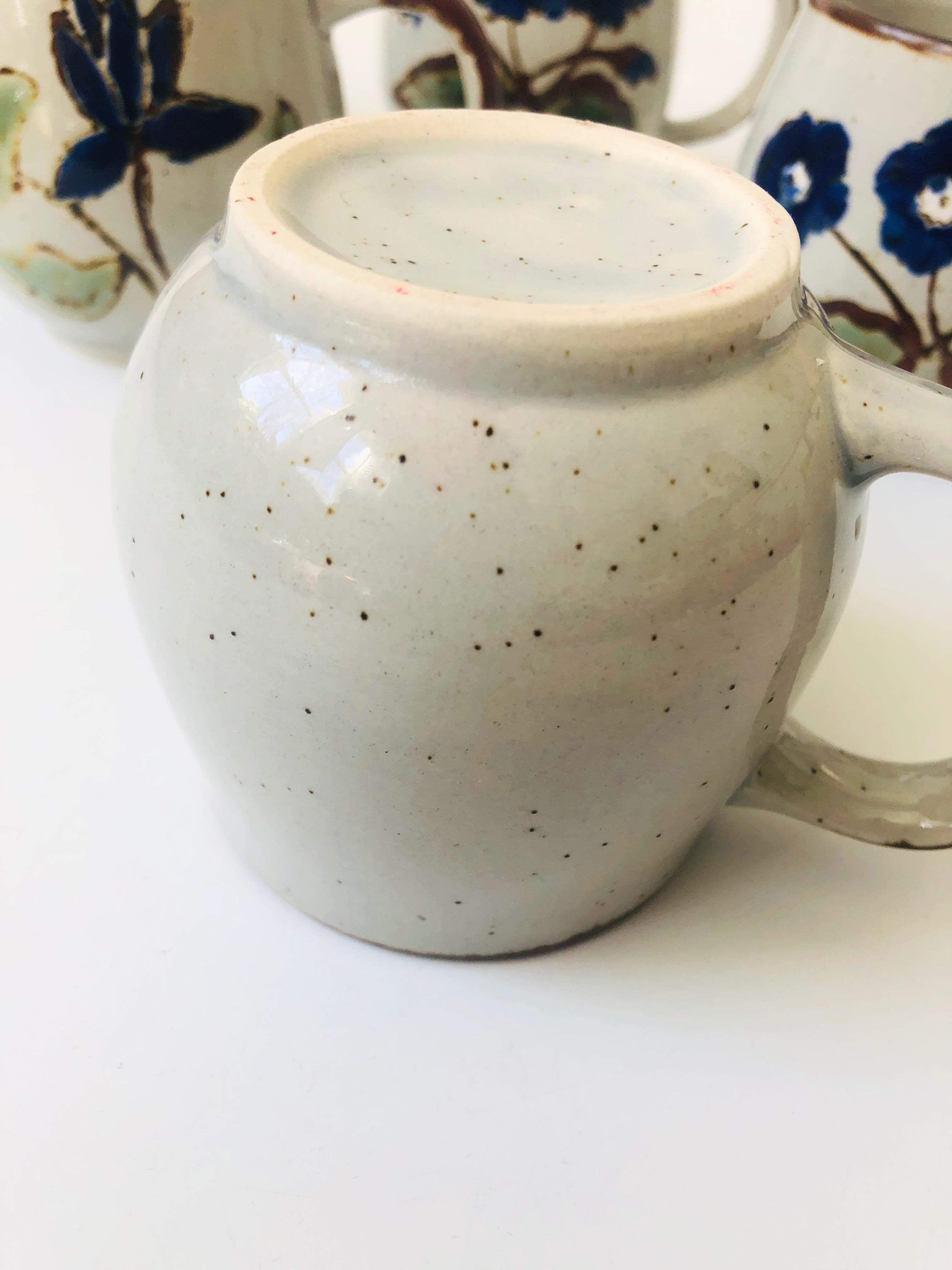 Vintage Hand Painted Floral Pottery Mugs For Sale 1