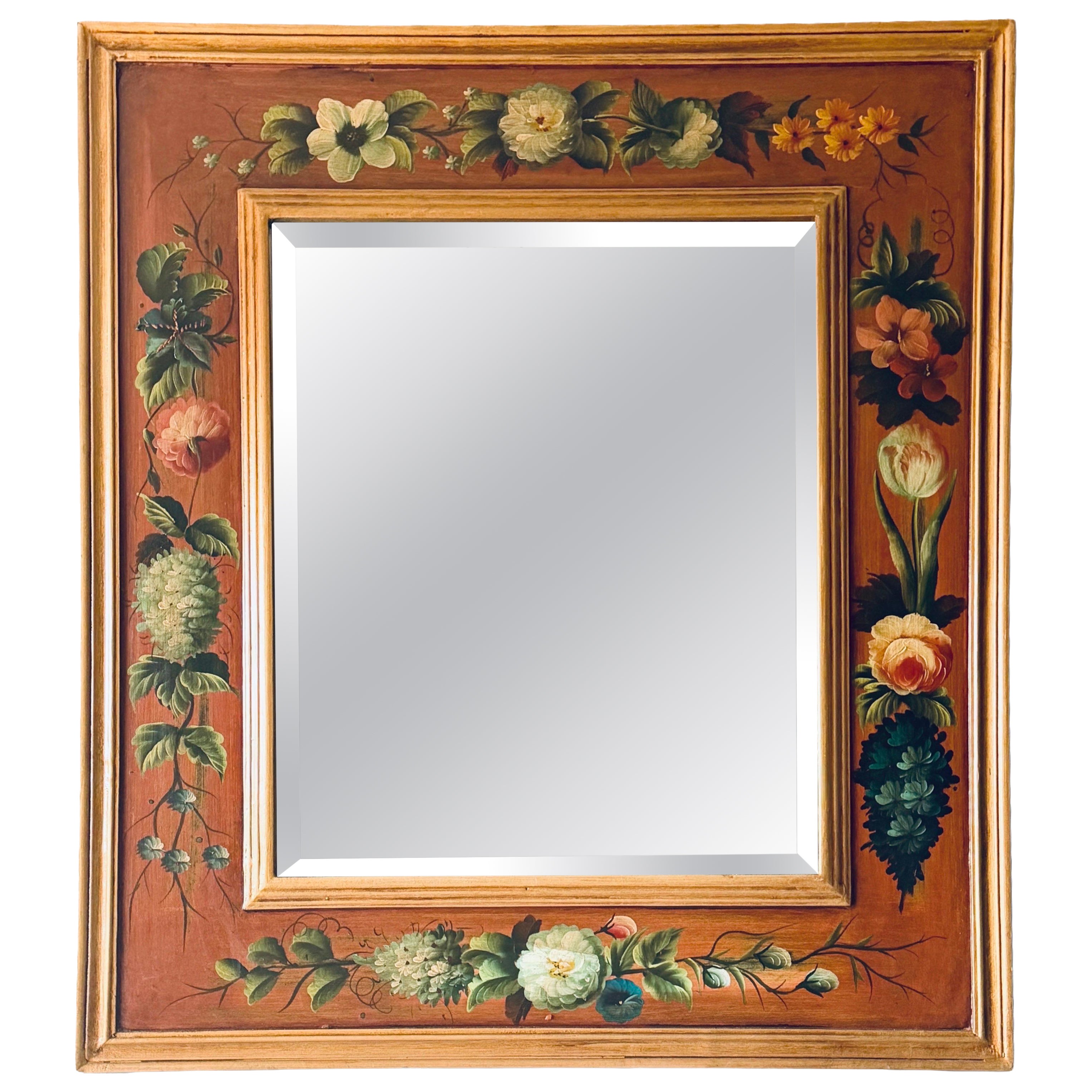Vintage Hand-Painted Florentine Style Floral/Botanical Wall Mirror