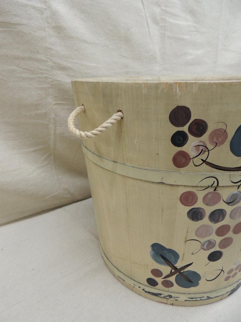 American Vintage Hand Painted Folk Art Style Bucket with Rope Handles For Sale
