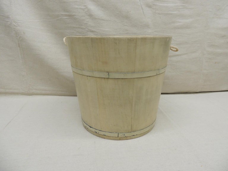 Hand-Crafted Vintage Hand Painted Folk Art Style Bucket with Rope Handles For Sale