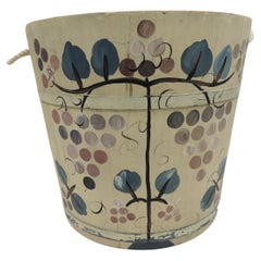 Vintage Hand Painted Folk Art Style Bucket with Rope Handles