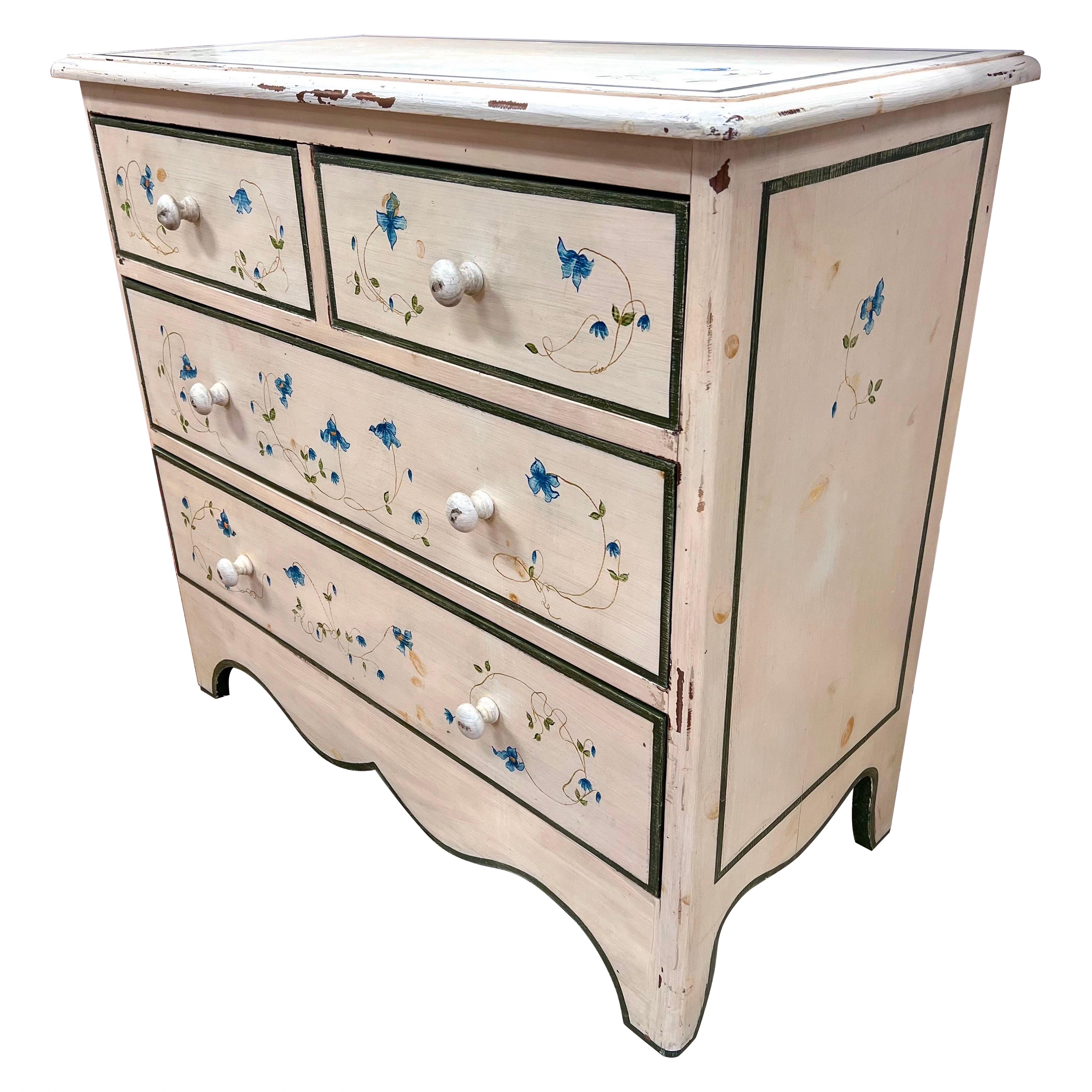 Vintage Hand Painted Four Drawer Dresser Chest of Drawers