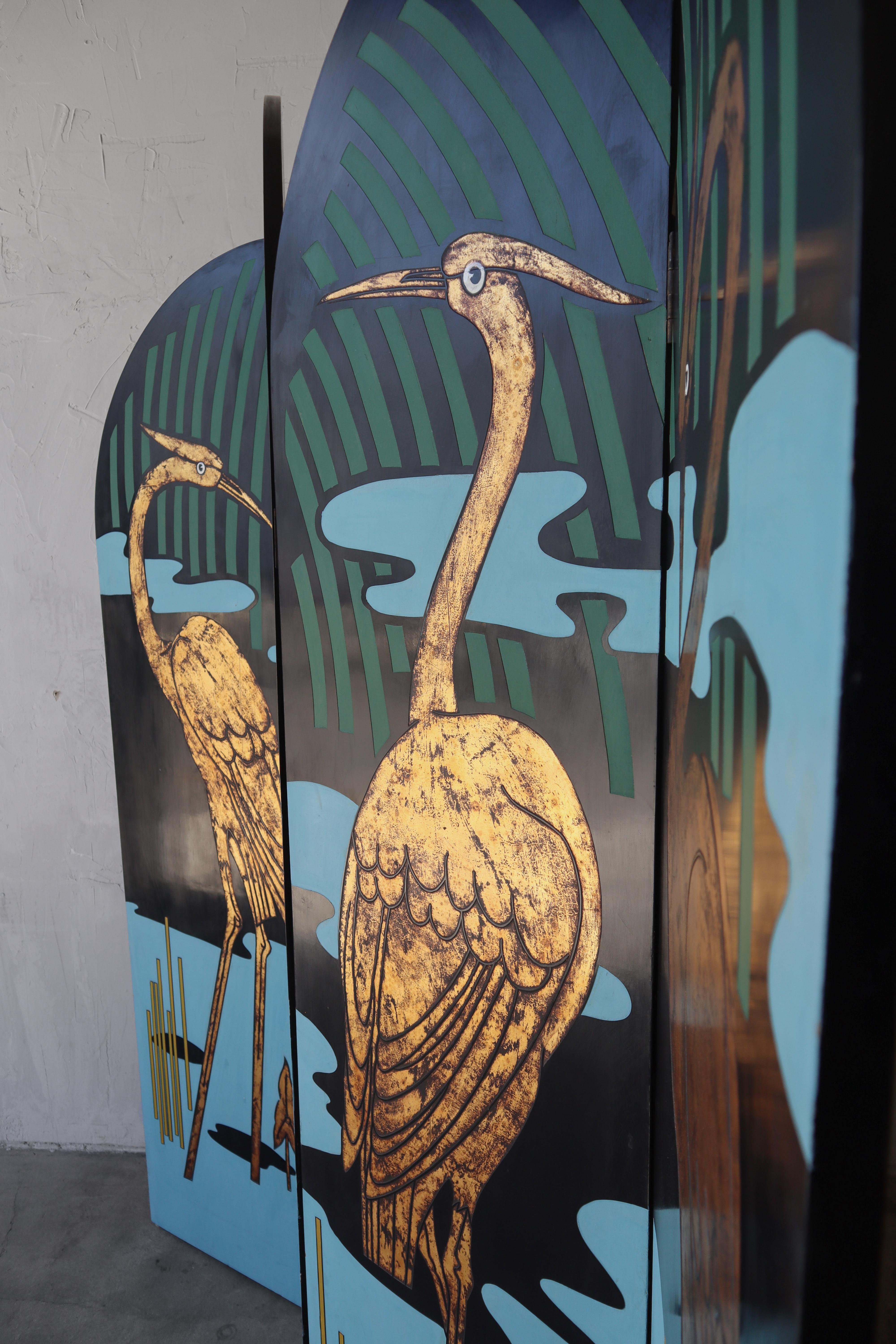 20th Century Vintage Hand Painted Four-Panel Screen Room Divider For Sale