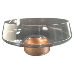 Vintage Hand-Painted Glass Serving Dish with Pedestal, 1960s
