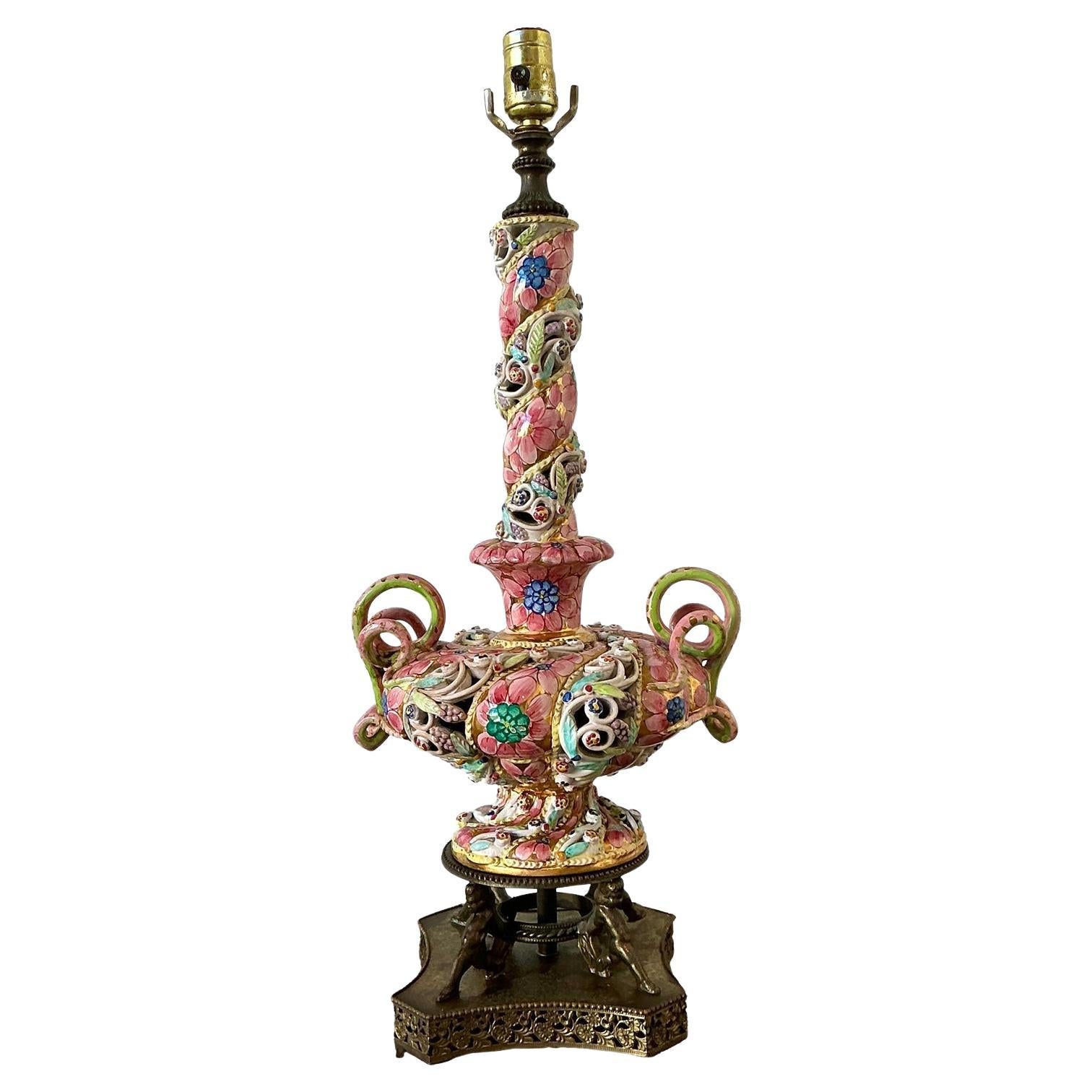 Vintage Hand Painted Glazed Ceramic Lamp