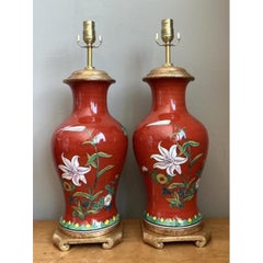 Vintage Hand Painted Glazed Ceramic Lamps - A Pair