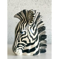 Vintage Hand Painted Glazed Ceramic Zebra Vase