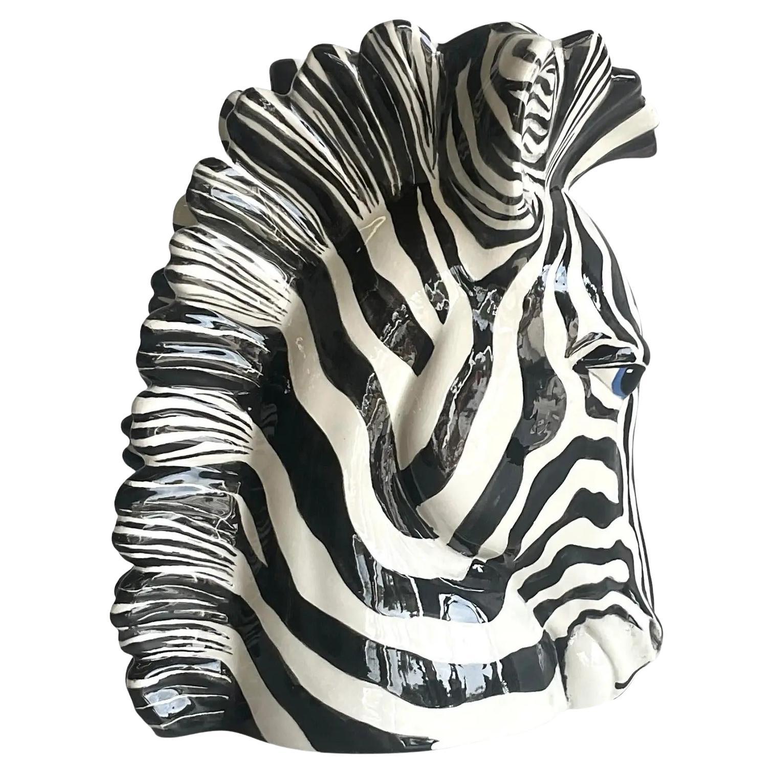 Vintage Hand Painted Glazed Ceramic Zebra Vase at 1stDibs