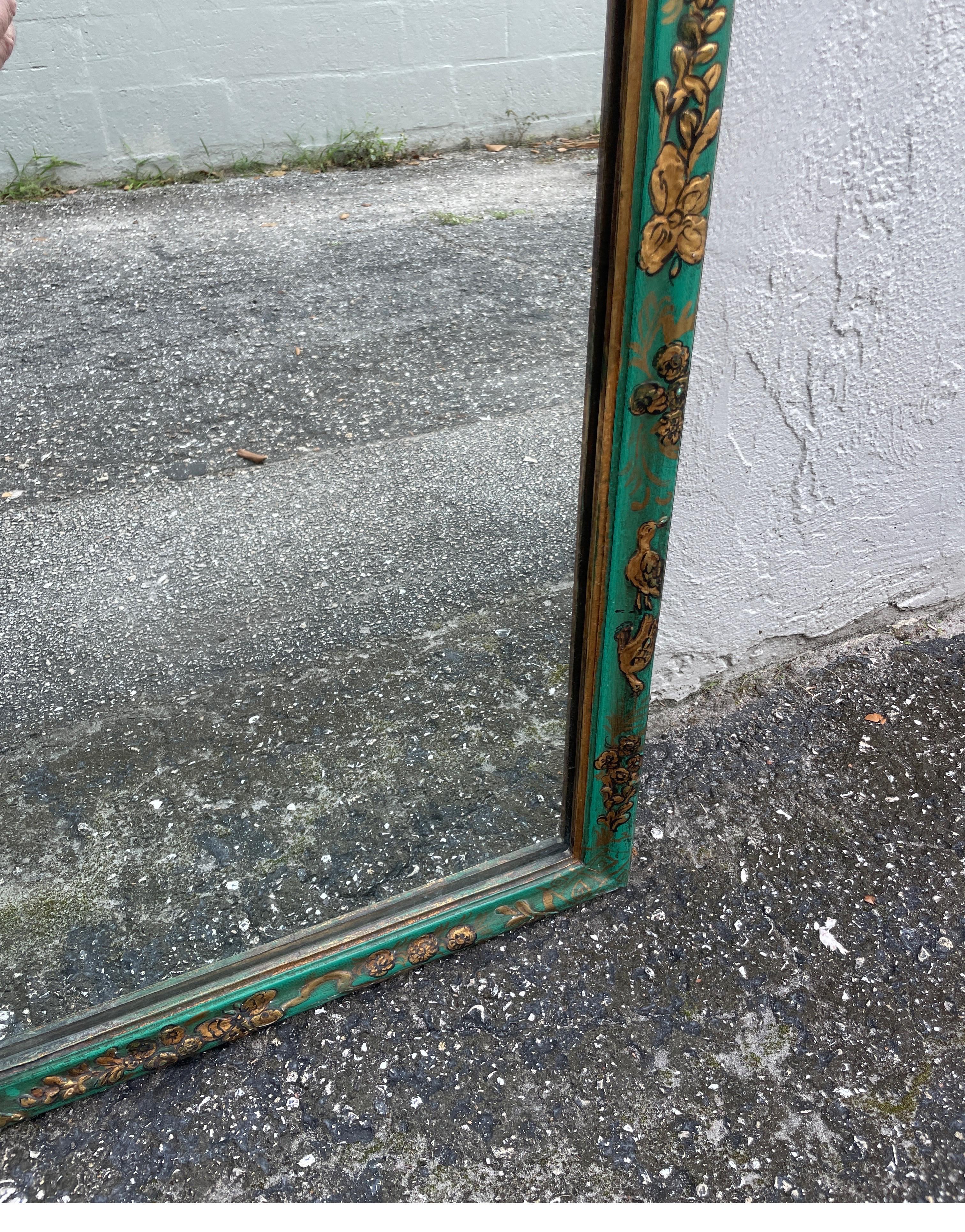 Italian Vintage Hand Painted Green Chinoiserie Mirror