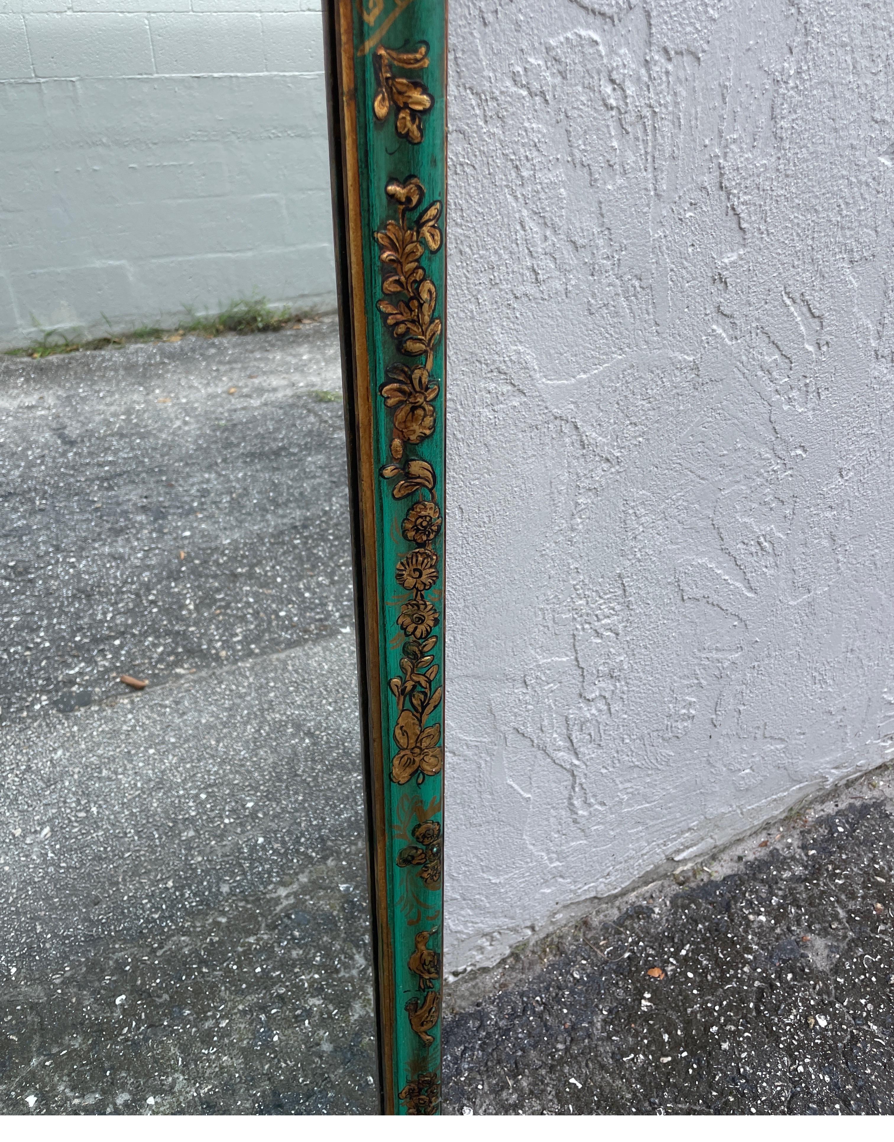 Vintage Hand Painted Green Chinoiserie Mirror In Good Condition In West Palm Beach, FL