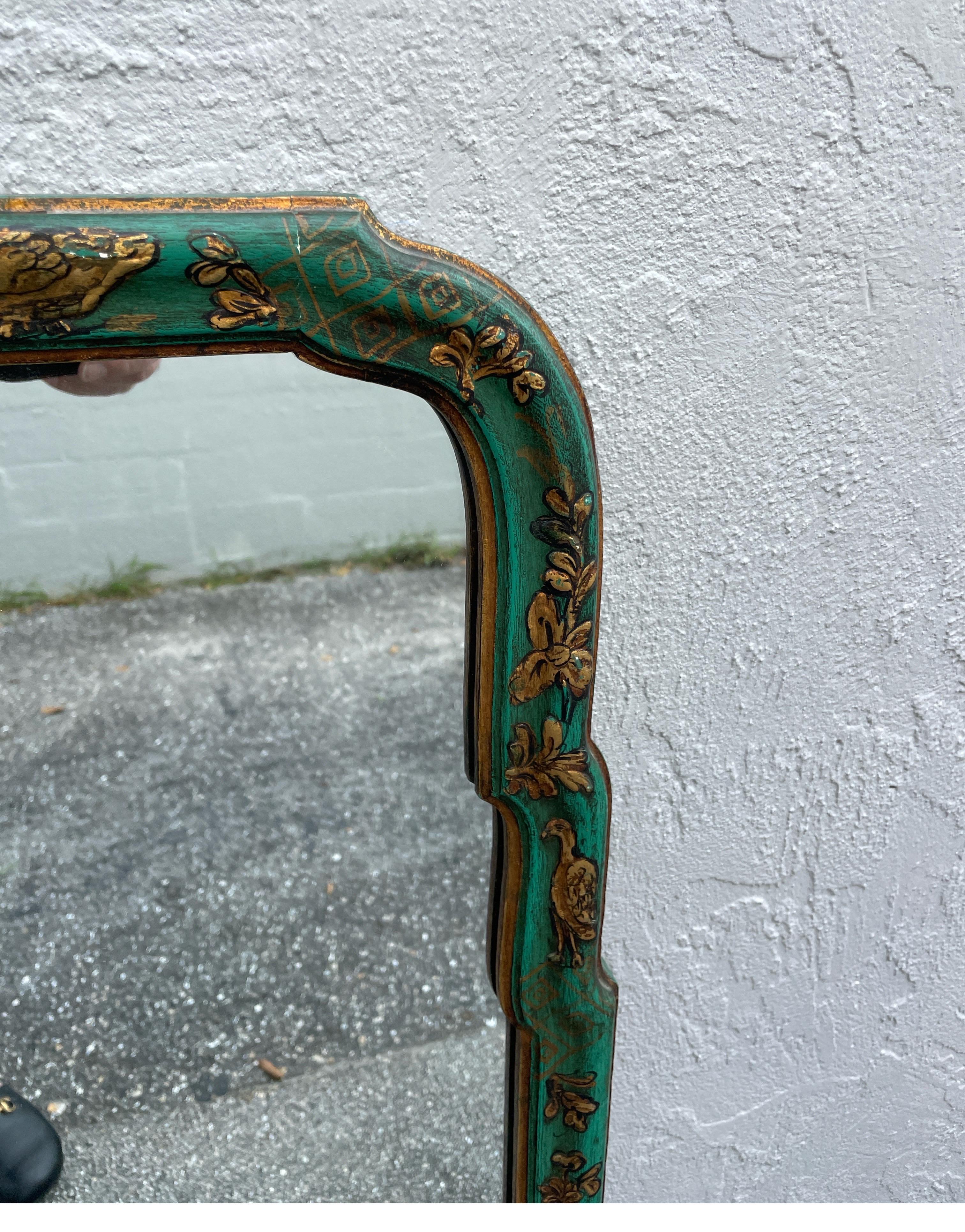 20th Century Vintage Hand Painted Green Chinoiserie Mirror