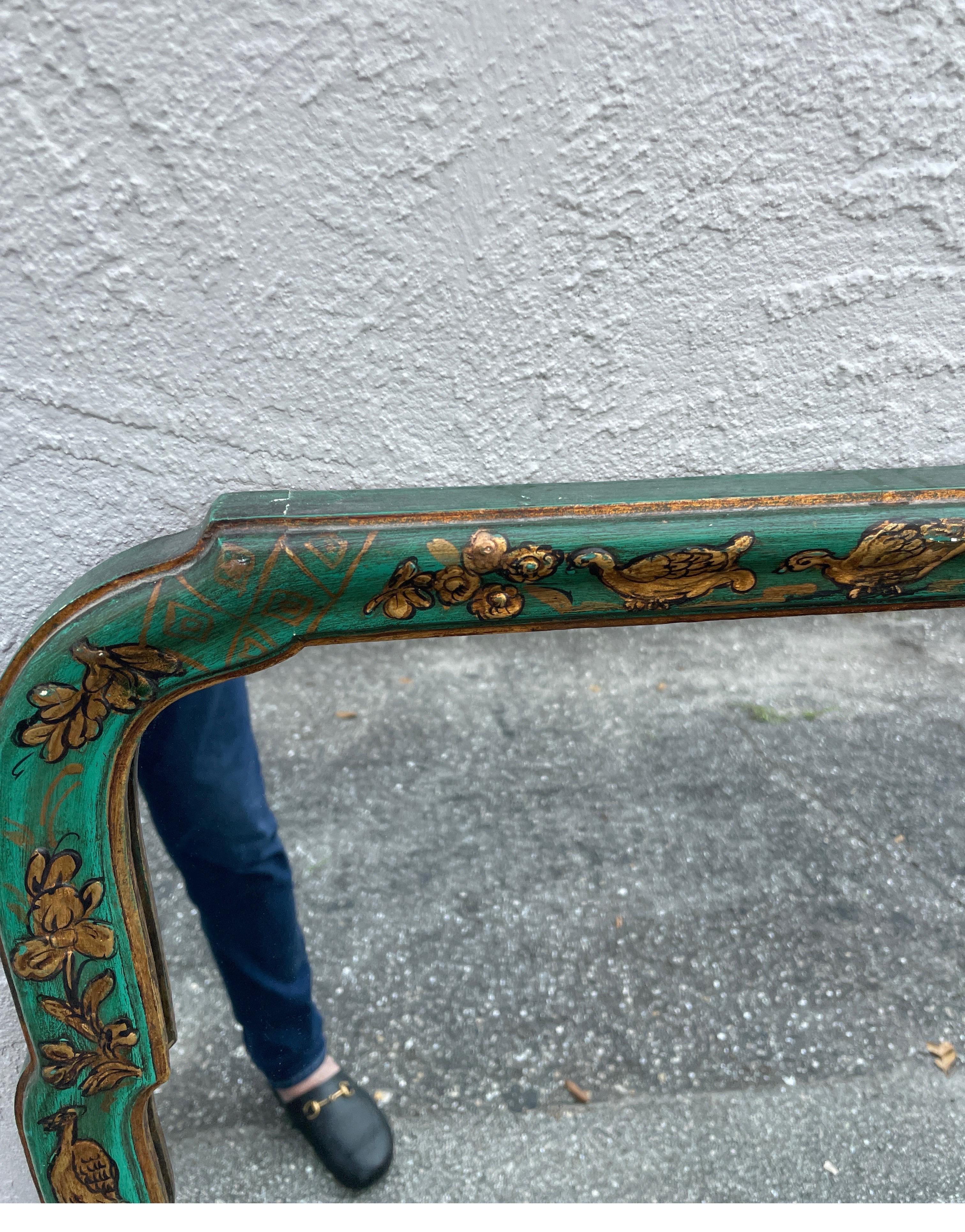 Vintage Hand Painted Green Chinoiserie Mirror 1