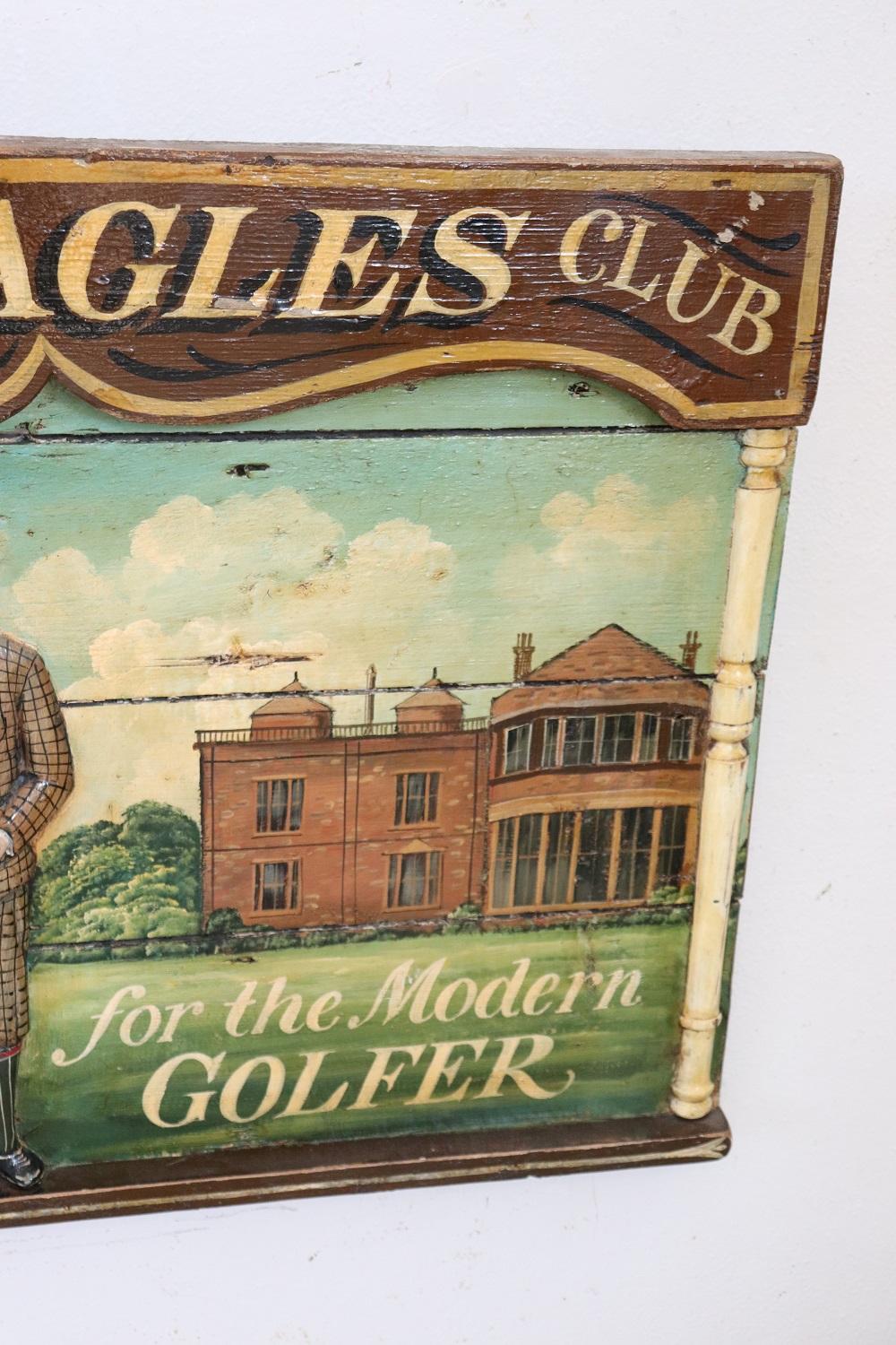 Handbemaltes historisches Golfclub-Schild auf Holz, Vintage, 1920er Jahre im Zustand „Gut“ im Angebot in Casale Monferrato, IT
