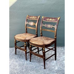 Vintage Hand Painted Hitchcock Rush Seat Chairs - Set of 2