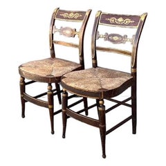 Vintage Hand Painted Hitchcock Rush Seat Chairs - Set of 2