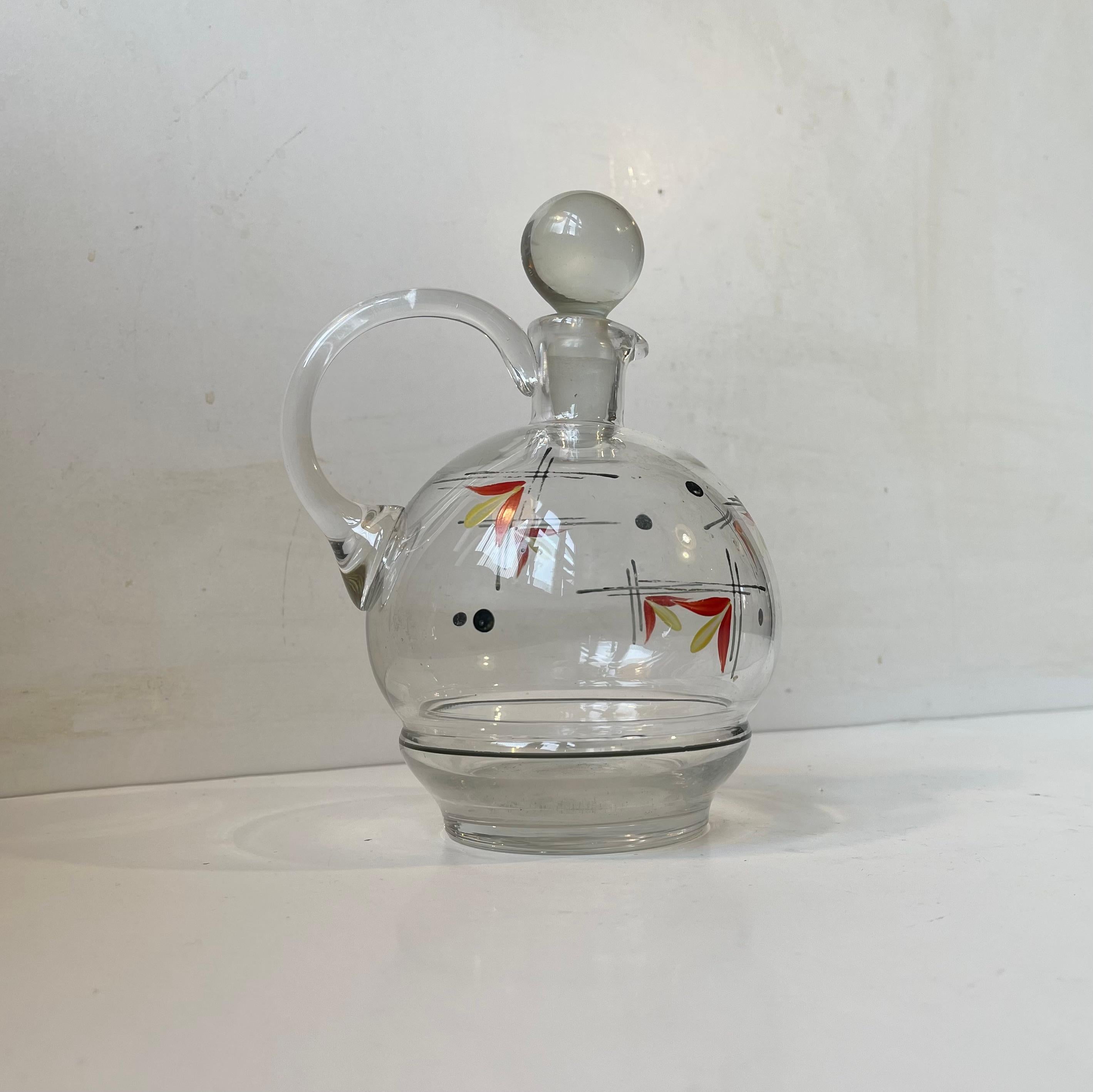 Mid-Century Modern Vintage Hand Painted Holmegaard Glass Decanter by Jacob E. Bang, 1950s For Sale