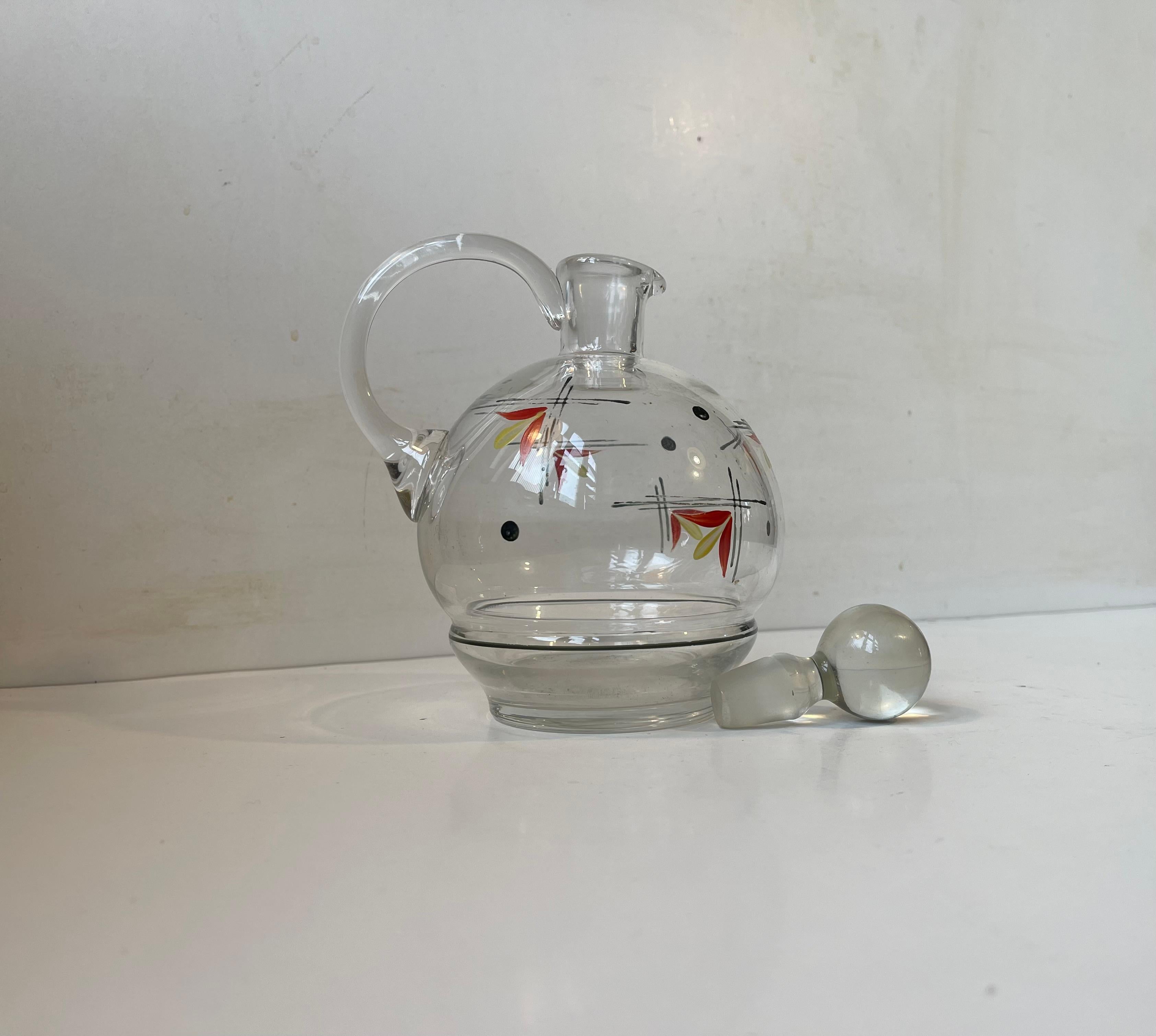 Danish Vintage Hand Painted Holmegaard Glass Decanter by Jacob E. Bang, 1950s For Sale
