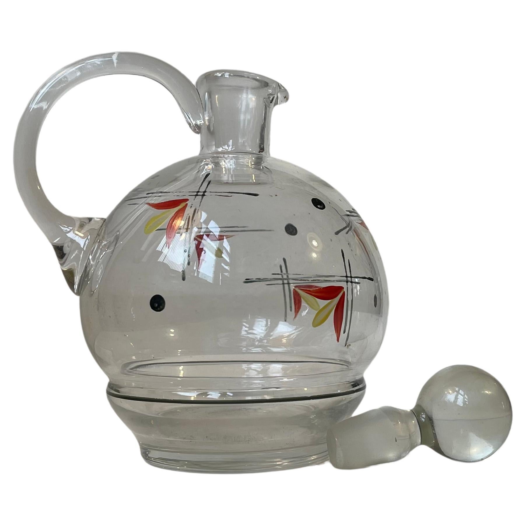 Vintage Hand Painted Holmegaard Glass Decanter by Jacob E. Bang, 1950s For Sale