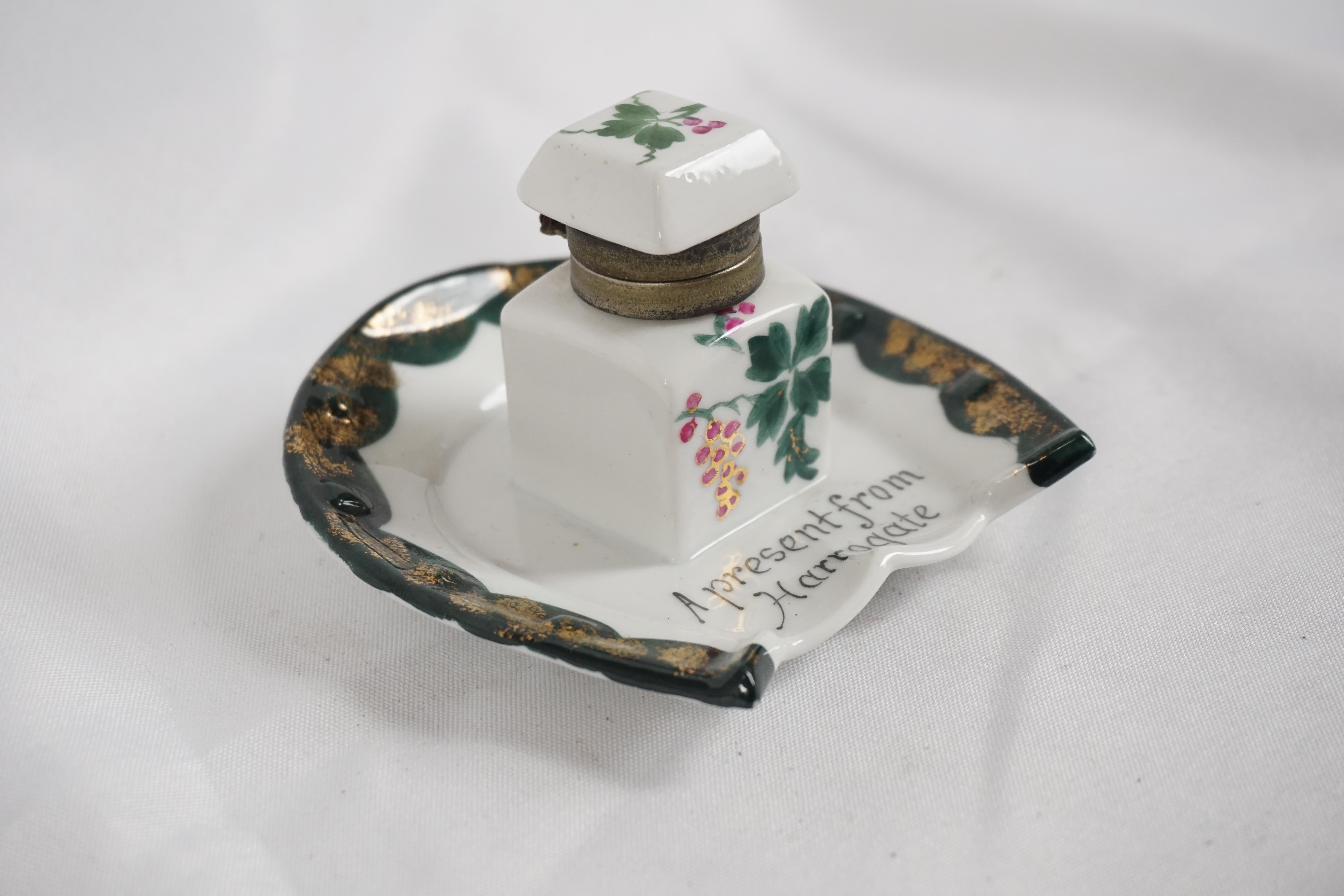 Hand-Crafted Vintage Hand Painted Inkwell, China Inkwell, England 1940