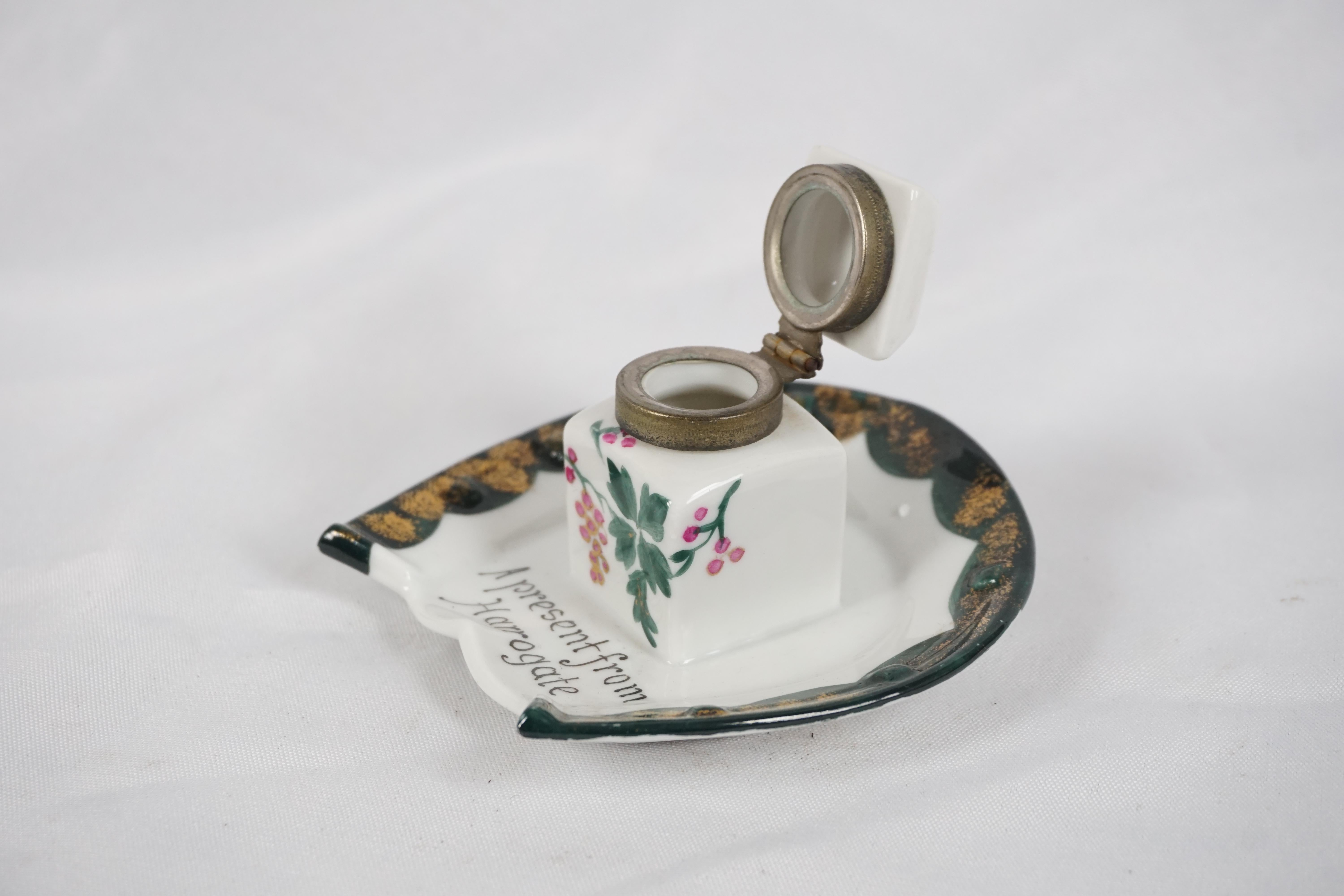 Vintage Hand Painted Inkwell, China Inkwell, England 1940 In Good Condition In Vancouver, BC