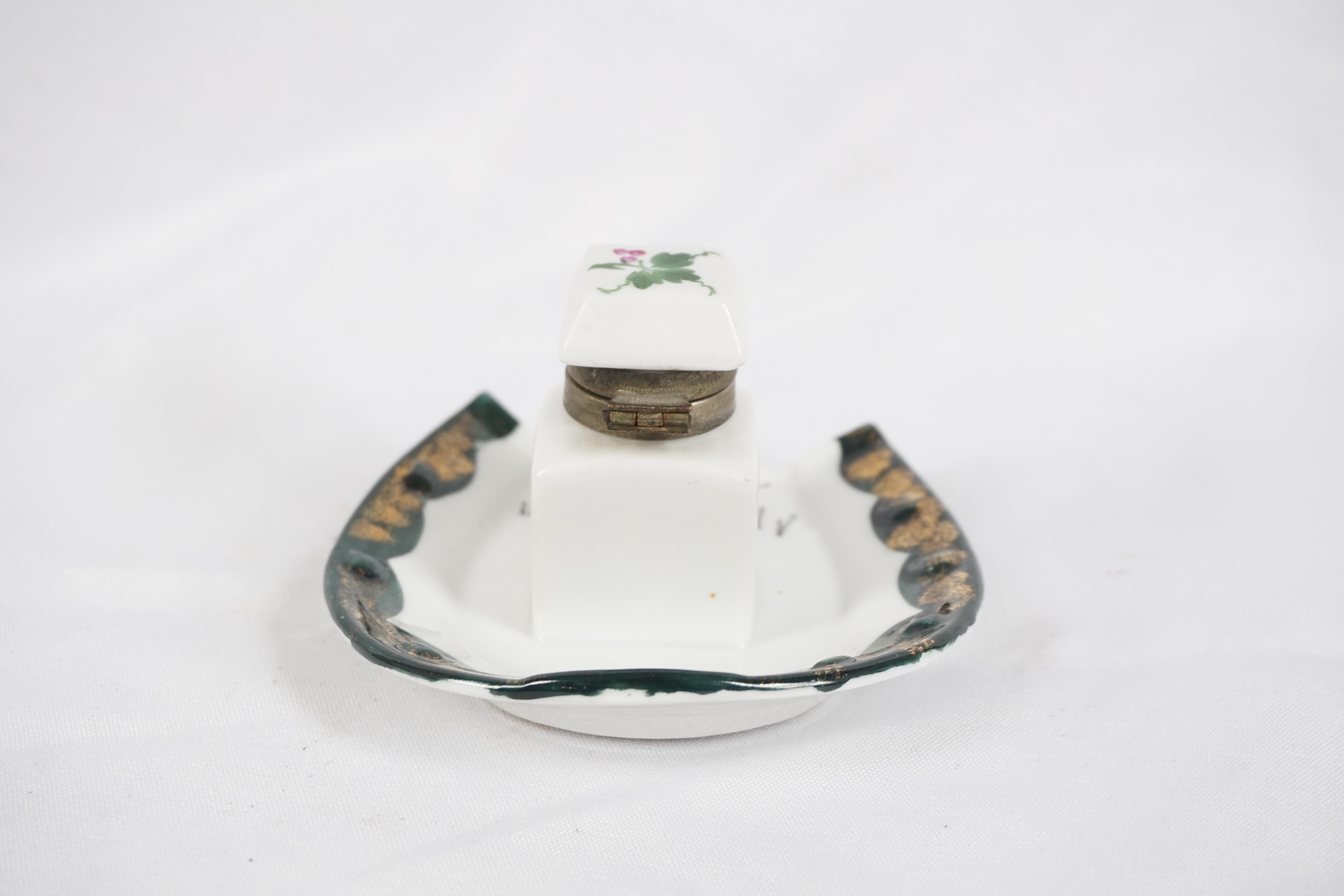 Mid-20th Century Vintage Hand Painted Inkwell, China Inkwell, England 1940