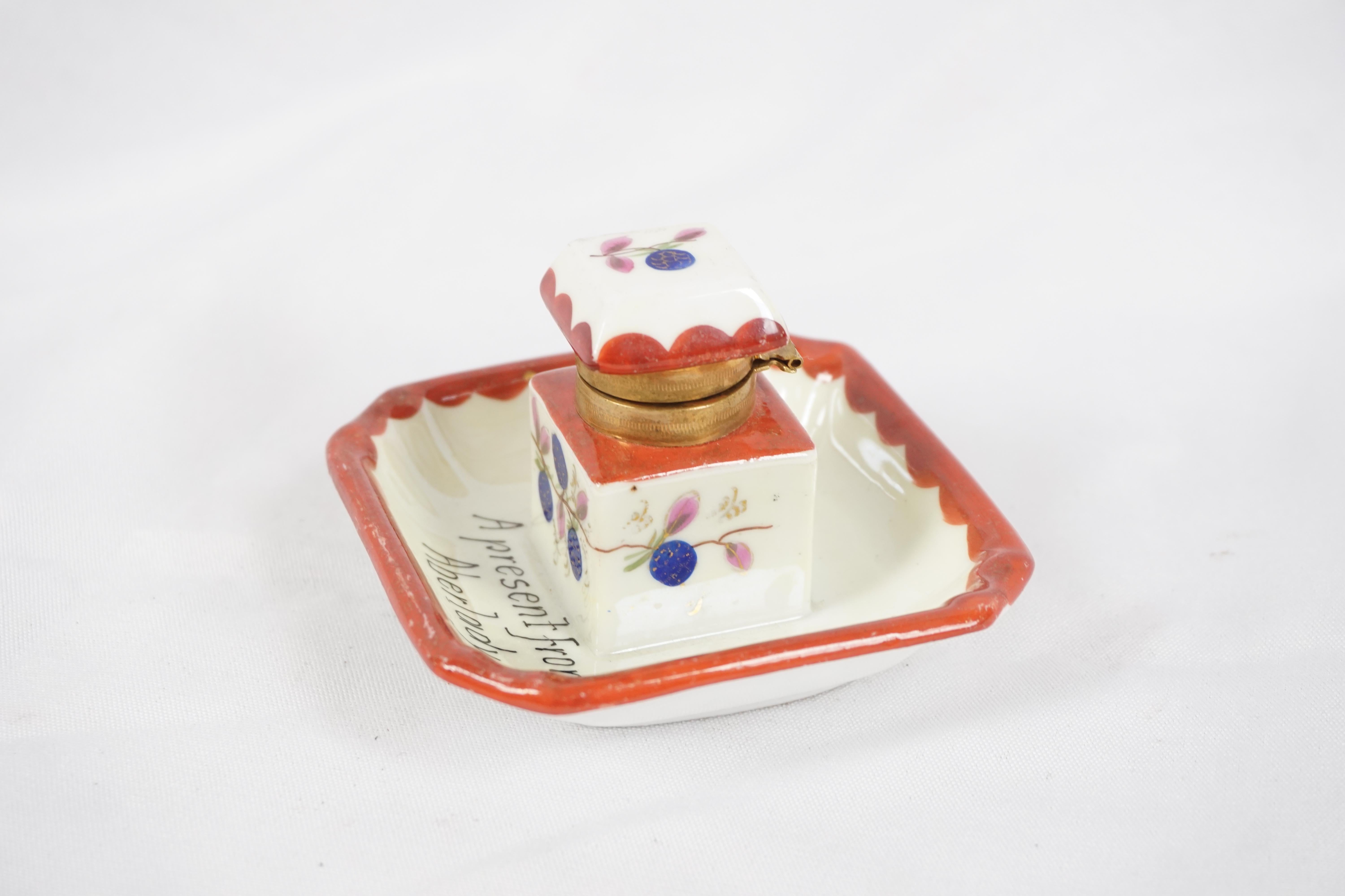 Scottish Vintage Hand Painted Inkwell, China Inkwell, Scotland