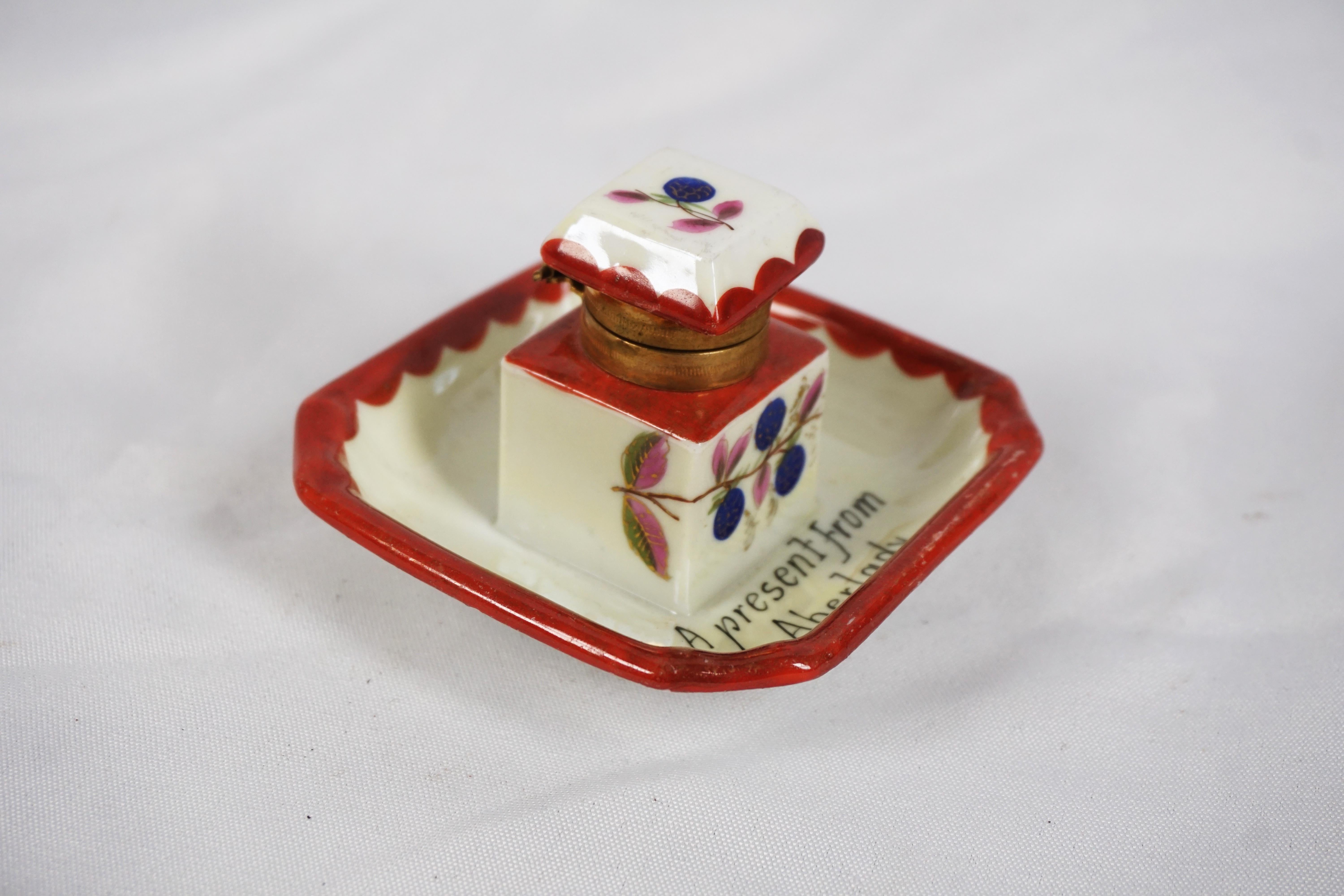 Hand-Crafted Vintage Hand Painted Inkwell, China Inkwell, Scotland