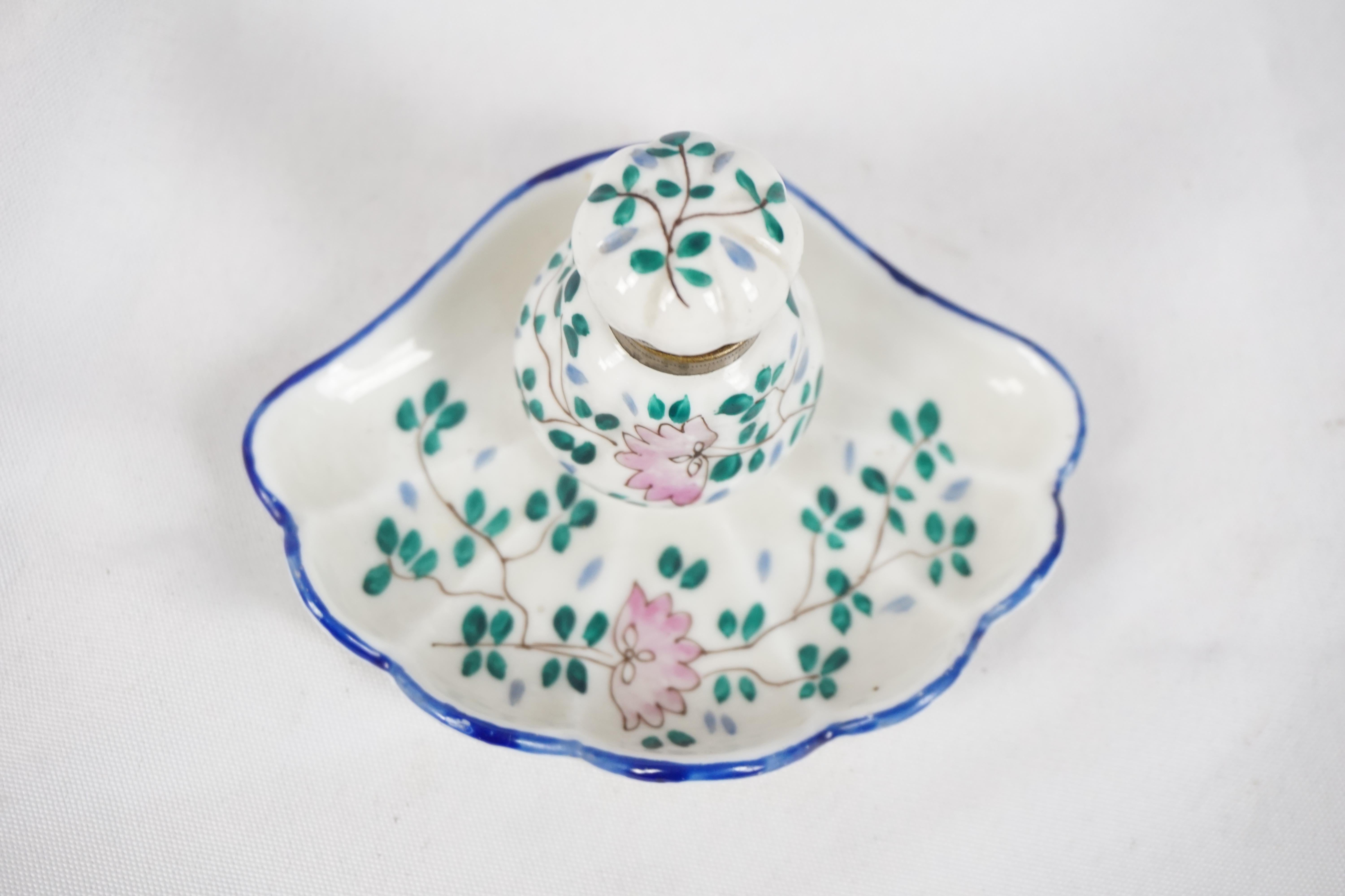 Hand-Crafted Vintage Hand Painted Inkwell, China Inkwell, Scotland For Sale