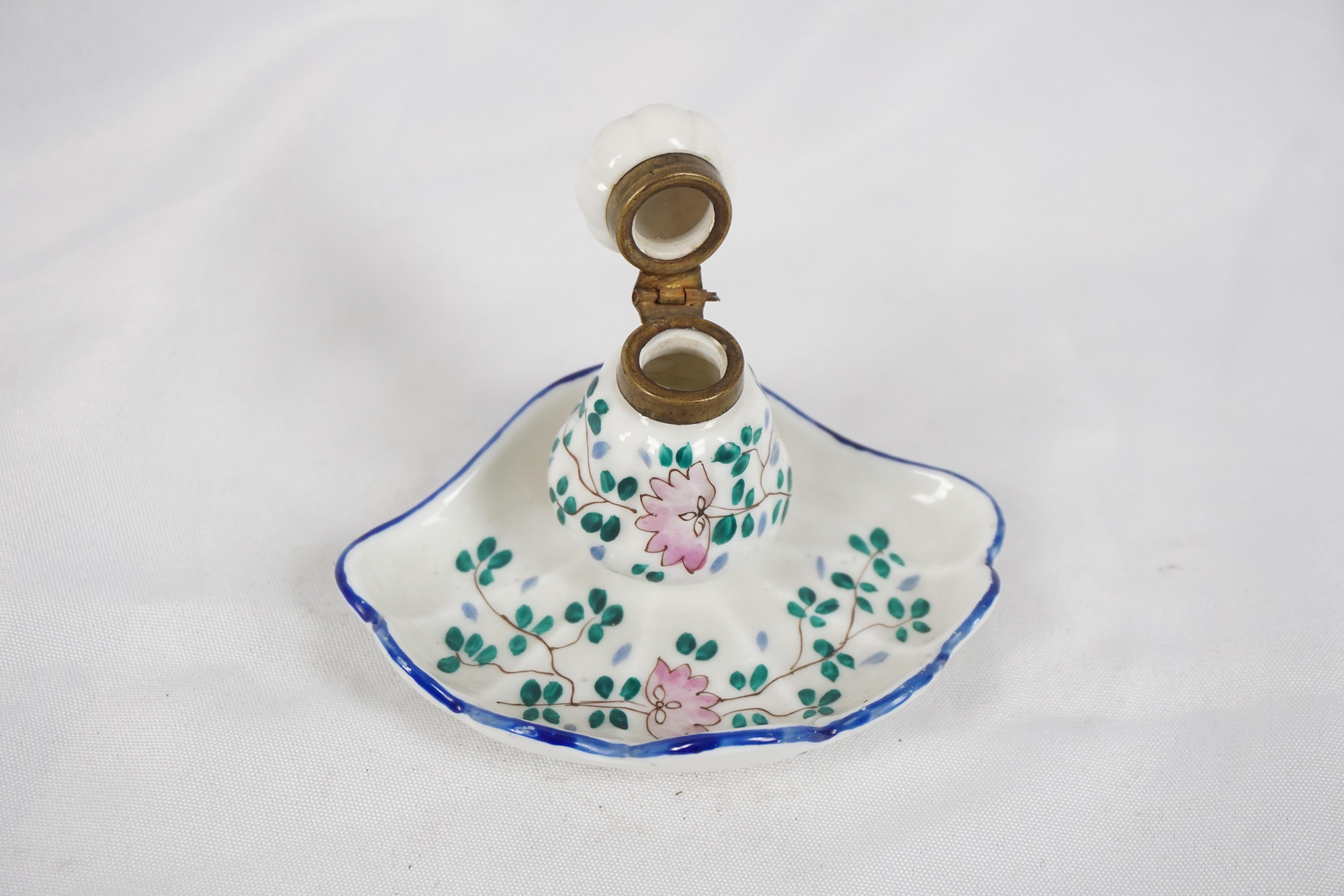 Vintage Hand Painted Inkwell, China Inkwell, Scotland In Good Condition For Sale In Vancouver, BC