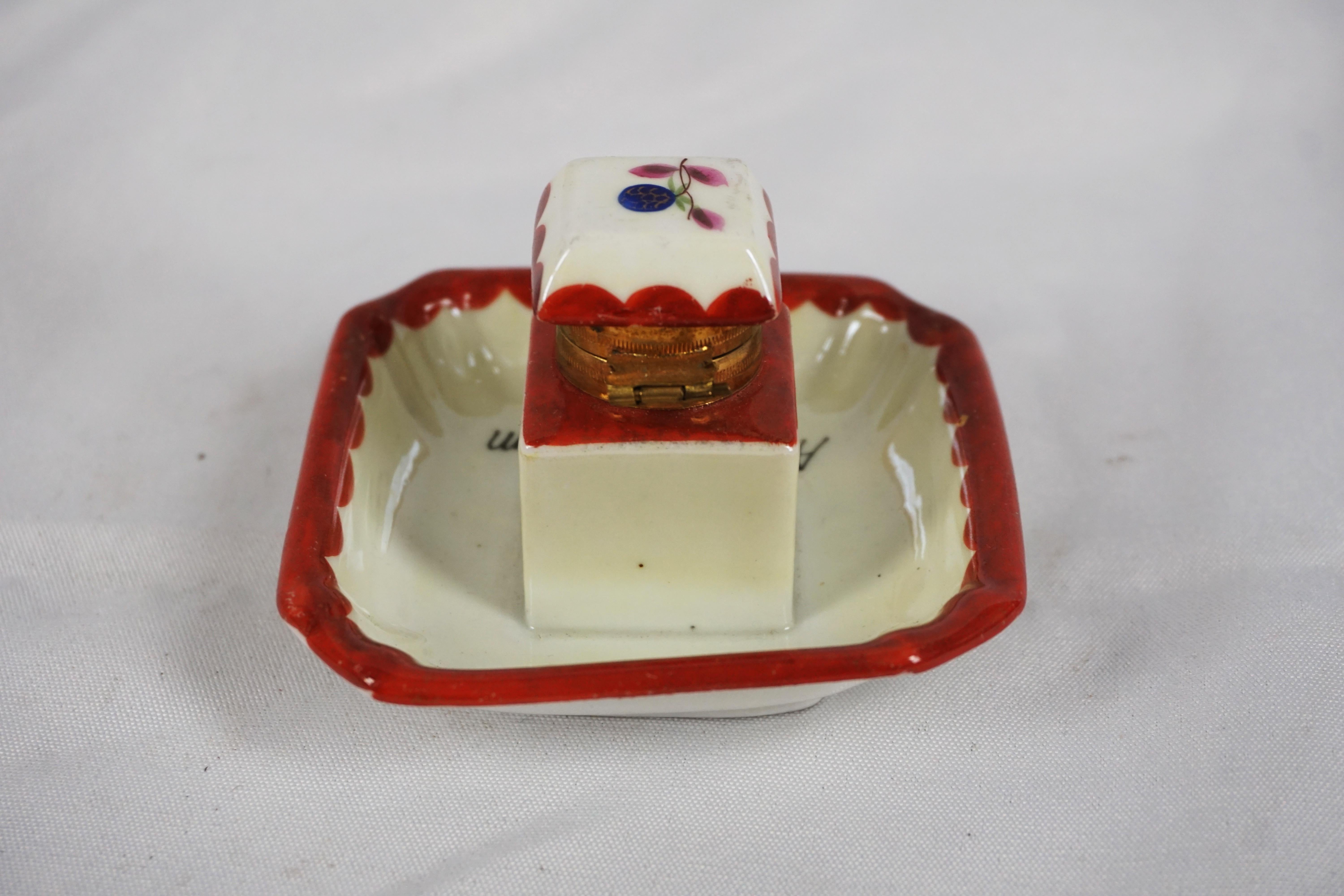Mid-20th Century Vintage Hand Painted Inkwell, China Inkwell, Scotland