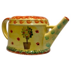 Vintage Hand-Painted Italian Ceramic Watering Can Made for Neiman Marcus