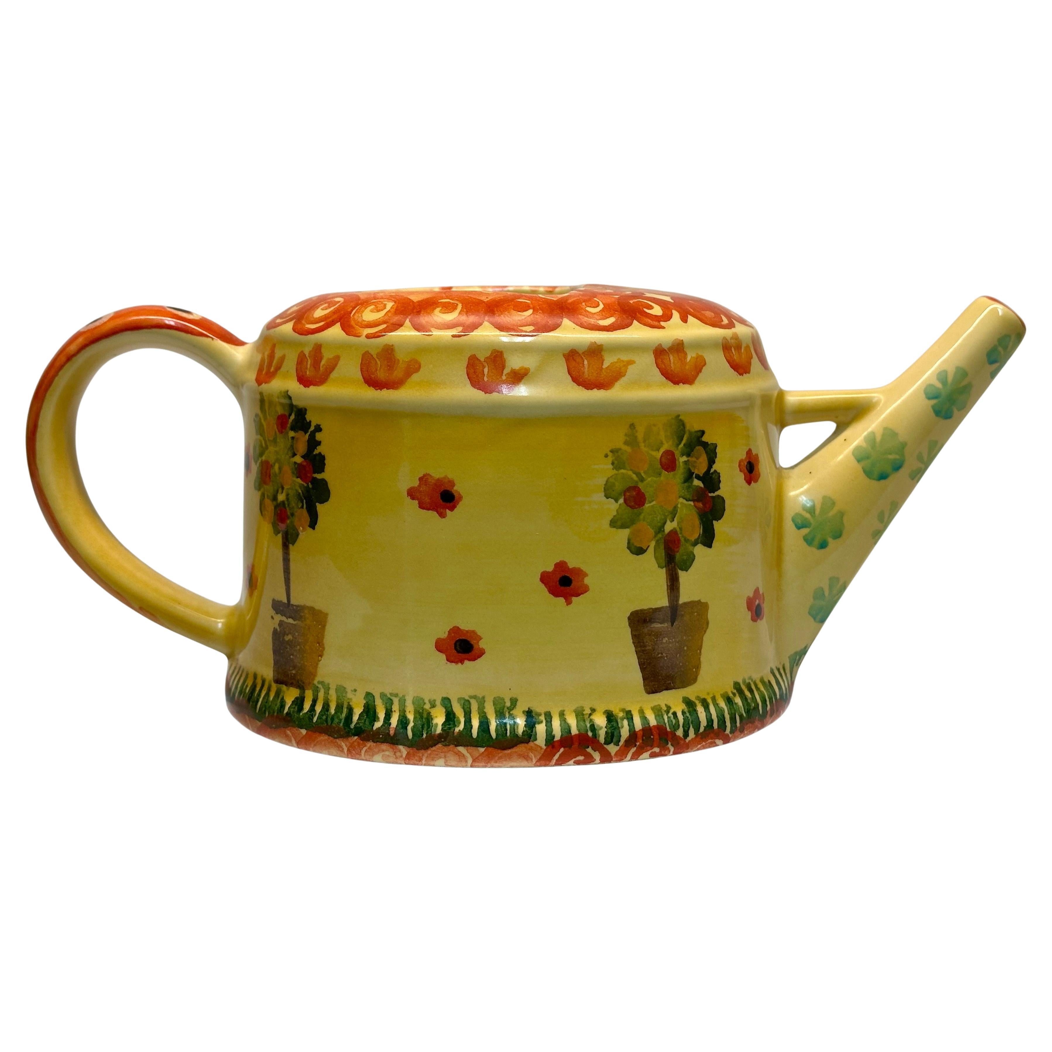 Vintage Hand-Painted Italian Ceramic Watering Can Made for Neiman Marcus For Sale