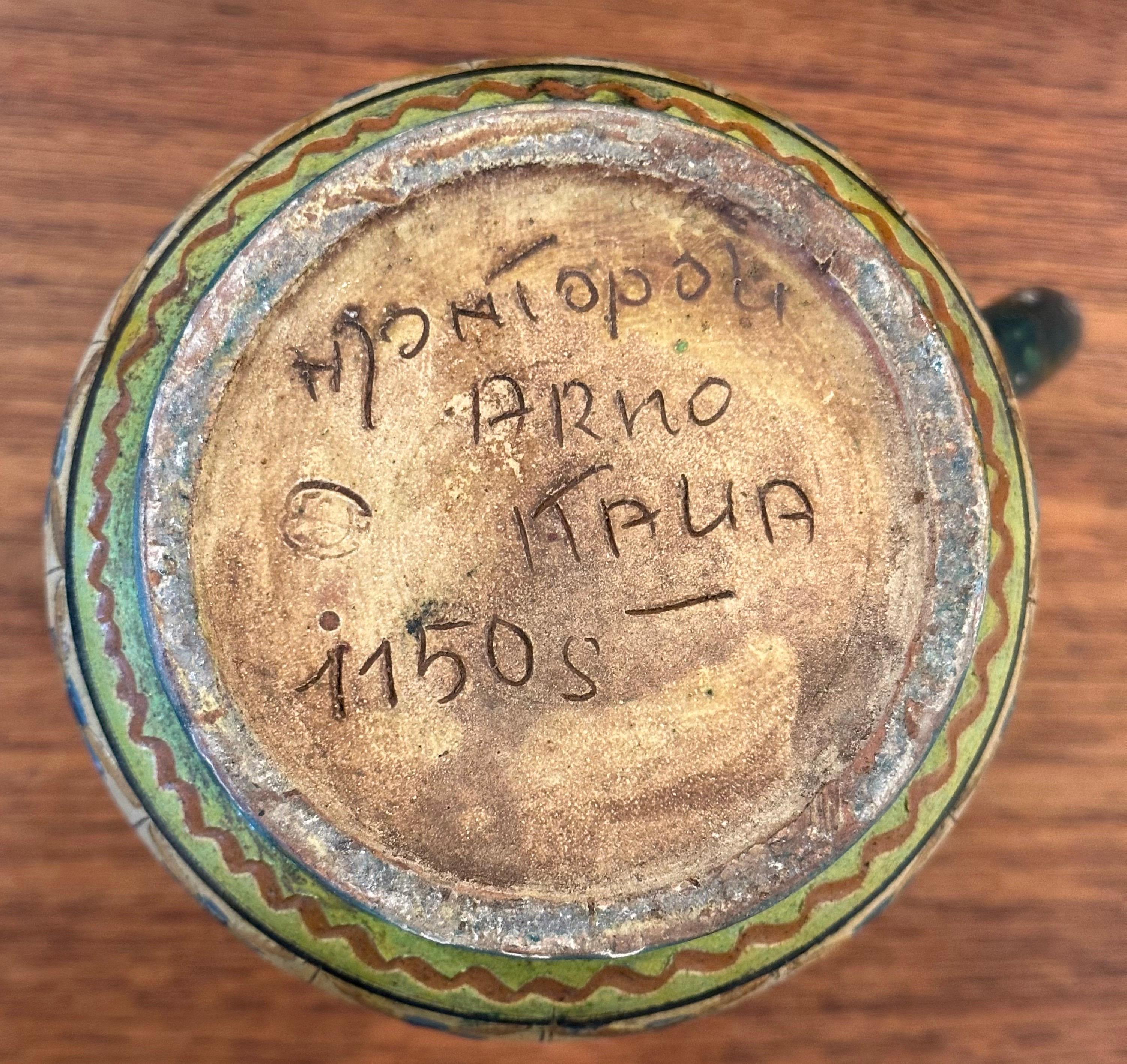 Vintage Hand-Painted Italian Pottery Water Pitcher by Montopola Arno For Sale 5